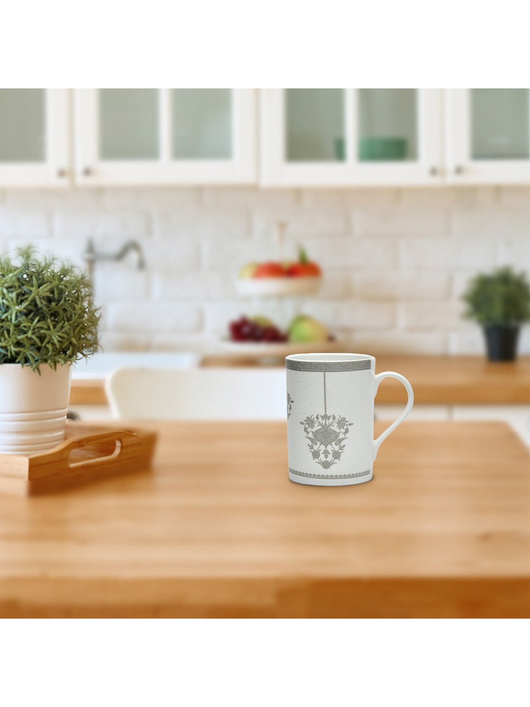 

Athome by Nilkamal White & Grey Solid Ceramic Matte Cups Set of Cups and Mugs