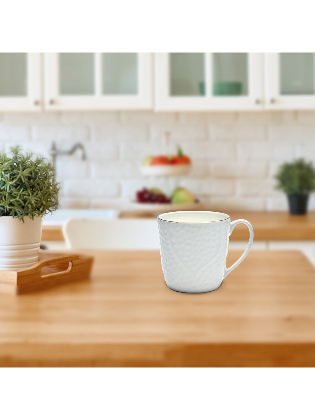

Athome by Nilkamal White Textured Ceramic Glossy Cups Set of Cups and Mugs