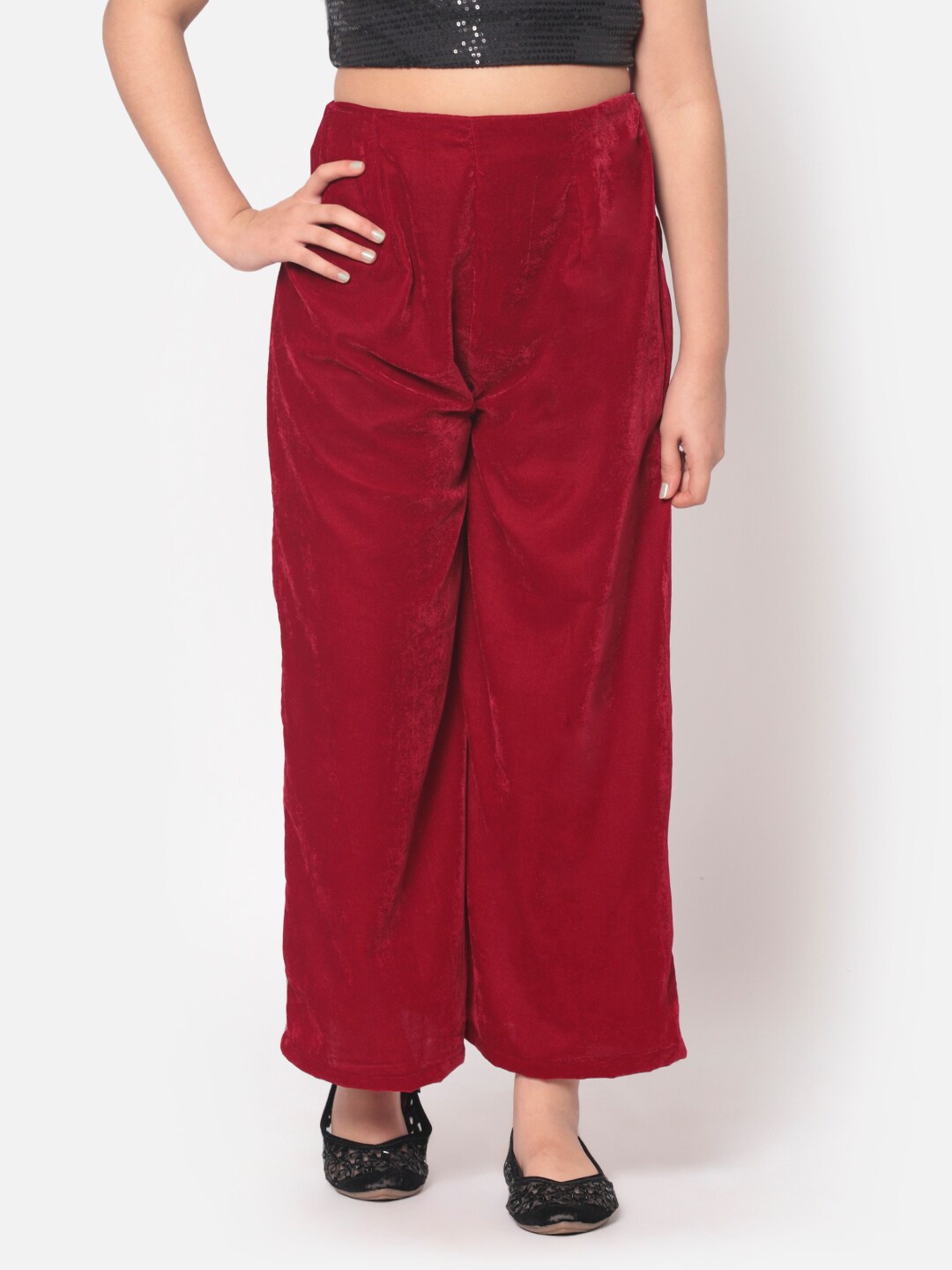 

MINOS Girls Maroon Knitted Velvet Palazzos