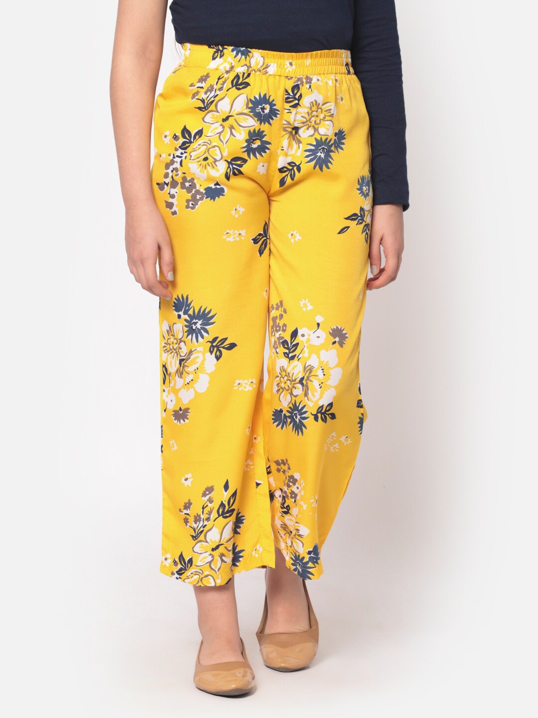 

MINOS Girls Yellow & Grey Floral Printed Palazzos