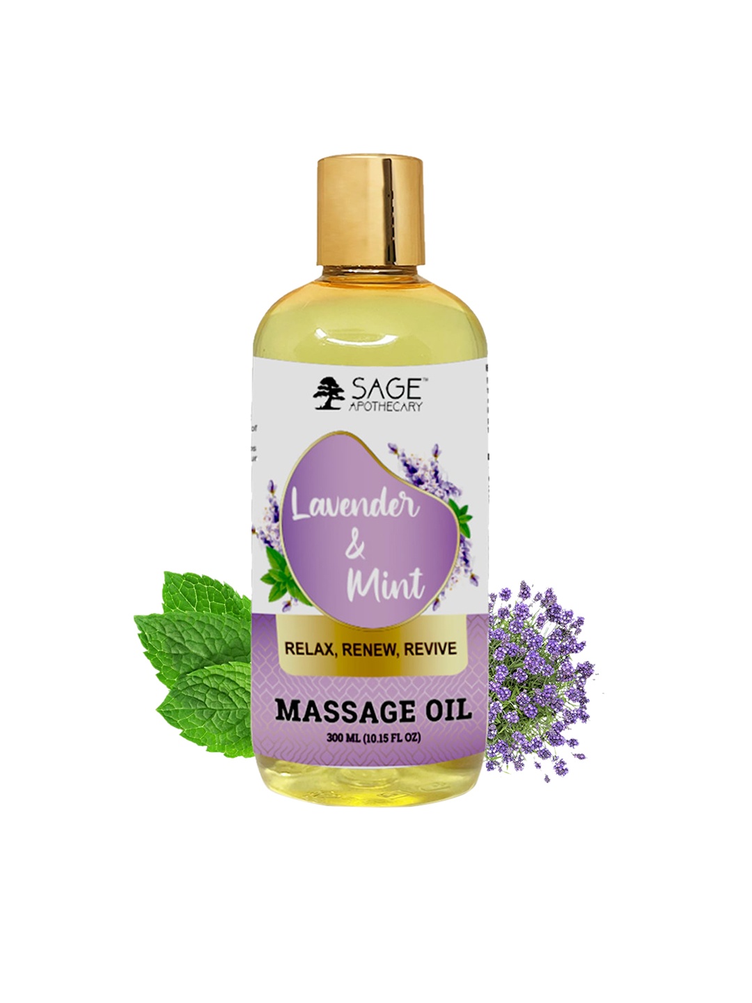 

SAGE APOTHECARY Pure & Natural Lavender & Mint Massage Oil - 300ml, Yellow