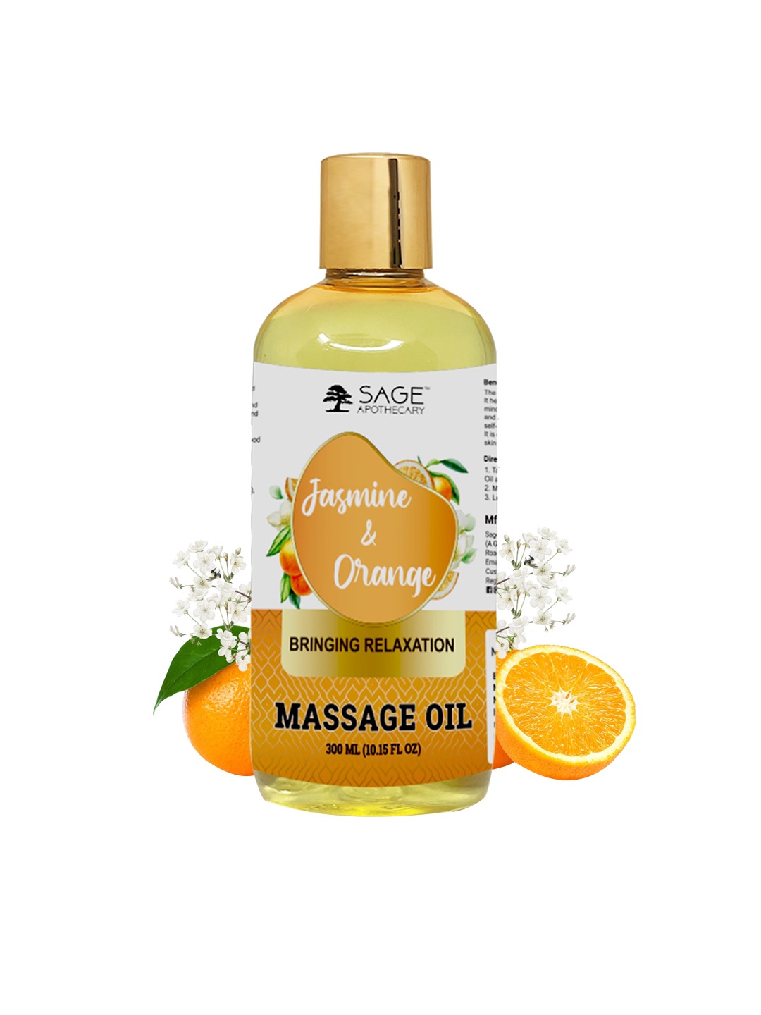 

SAGE APOTHECARY Pure & Natural Jasmine & Orange Massage Oil - 300ml, Yellow