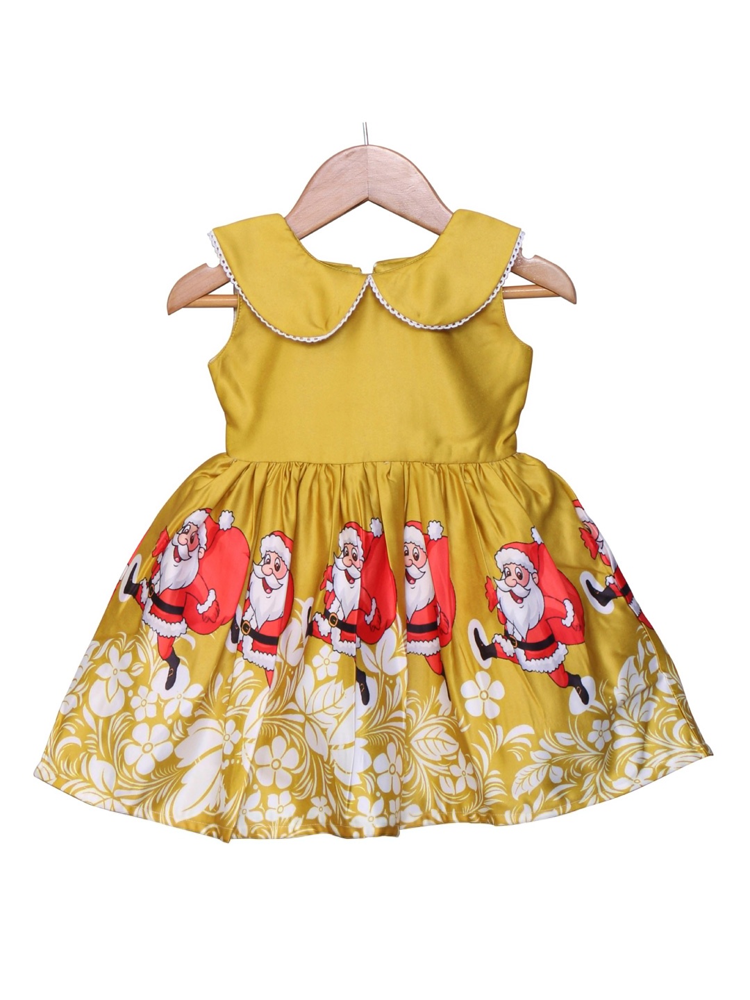 

Enfance Mustard Yellow Floral Peter Pan Collar Satin Dress