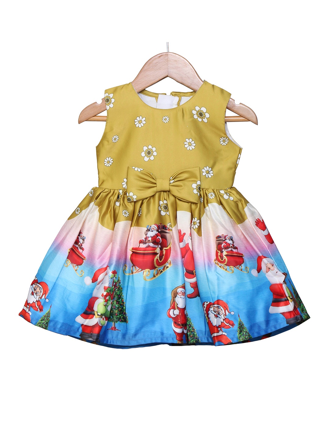 

Enfance Mustard Yellow & Blue Floral Satin Dress