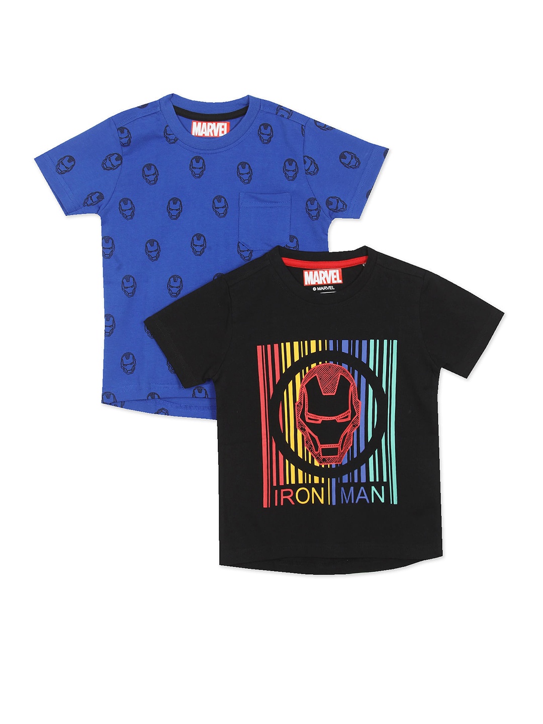 

Colt Boys Blue & Black Pack Of 2 Iron Man Printed Pure Cotton T-shirt