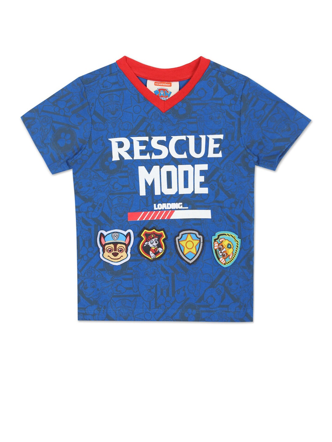 

Colt Boys Blue & White Typography Printed V-Neck Applique Pure Cotton T-shirt