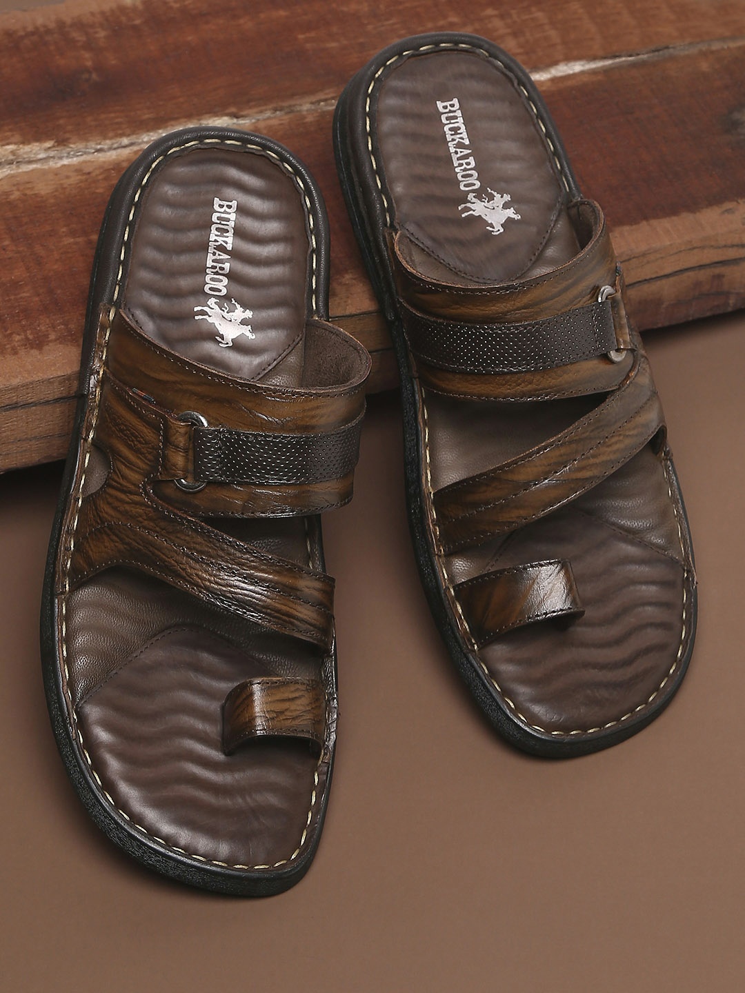 

Buckaroo Men Brown Solid Leather Casual Sandals