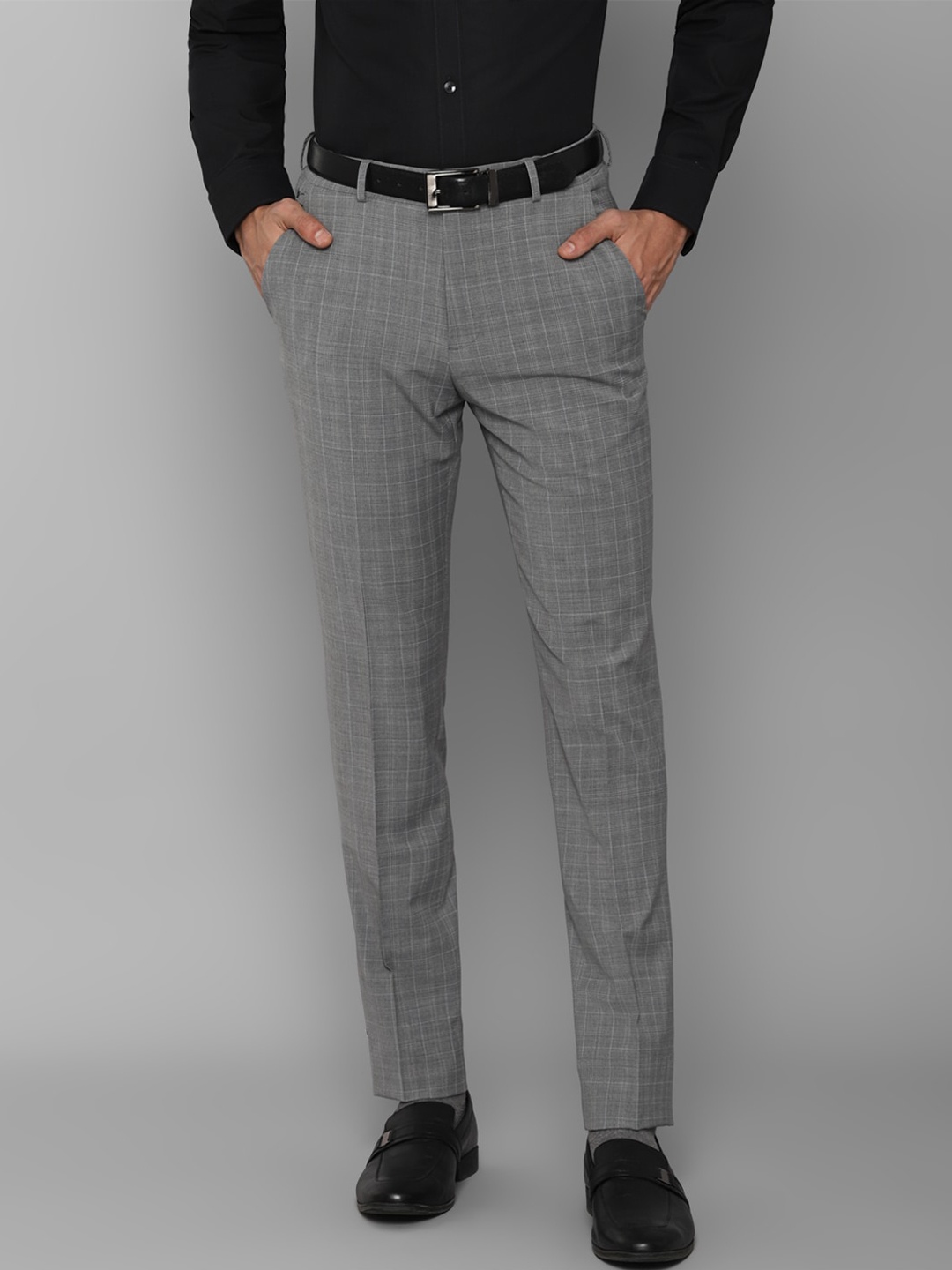 

Louis Philippe Men Grey Checked Slim Fit Formal Trousers
