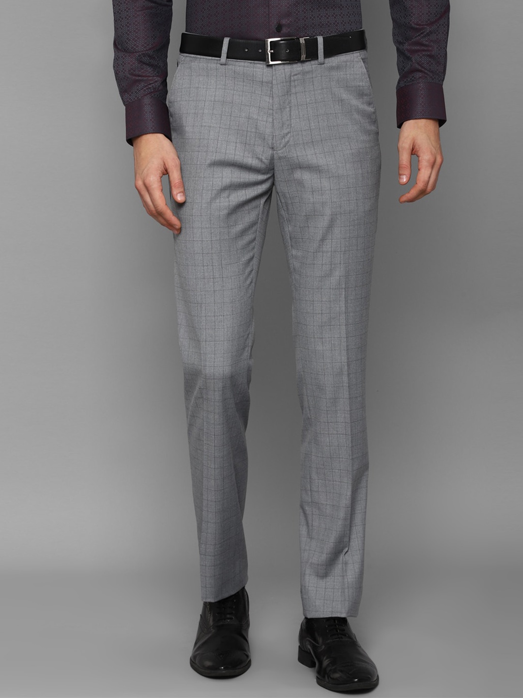 

Louis Philippe Men Grey Checked Slim Fit Formal Trousers