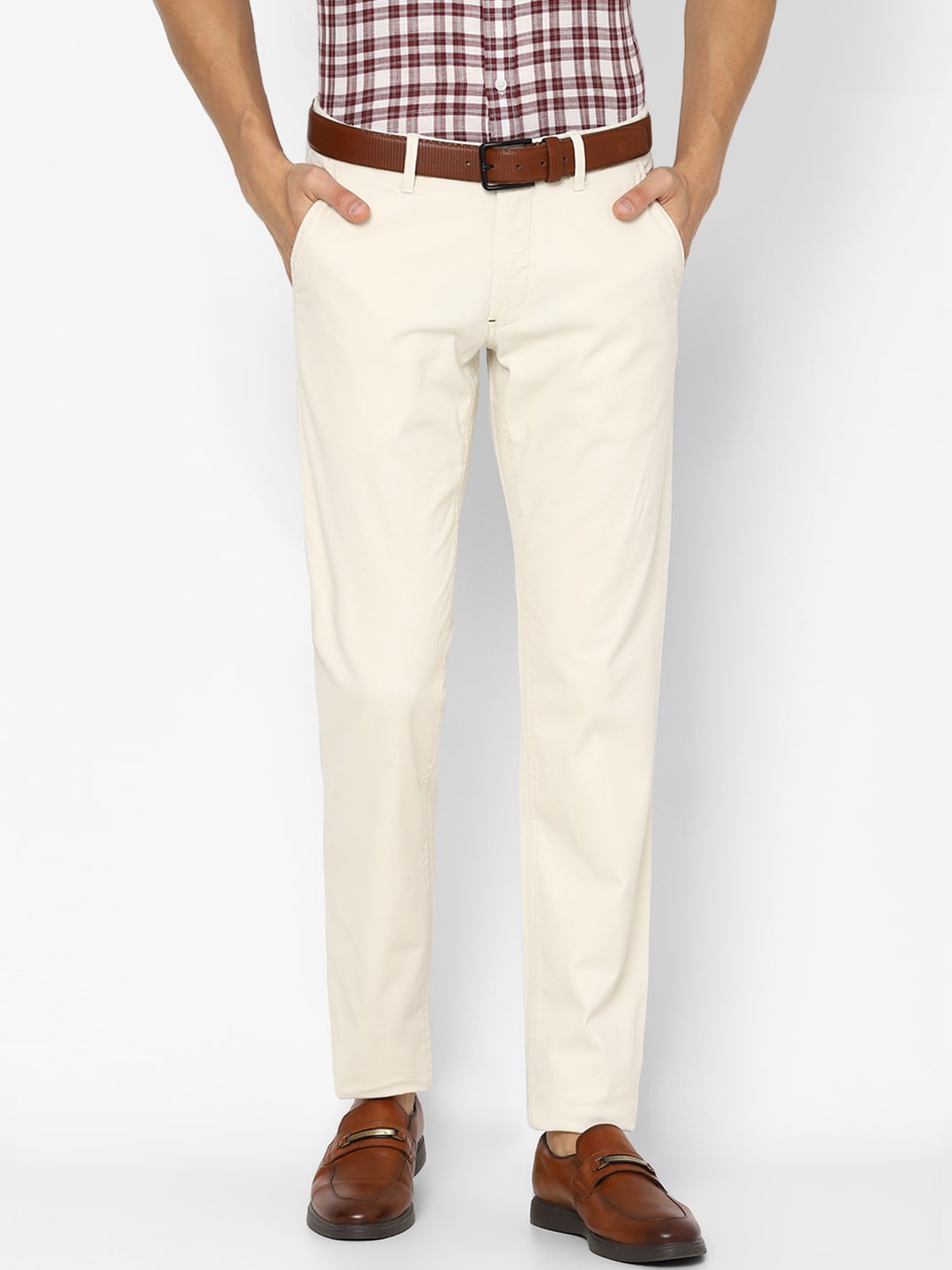 

Louis Philippe Sport Men Cream-Coloured Slim Fit Trousers