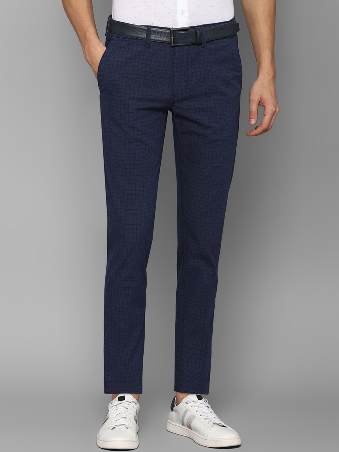 

Louis Philippe Sport Men Navy Blue Checked Chinos Trousers