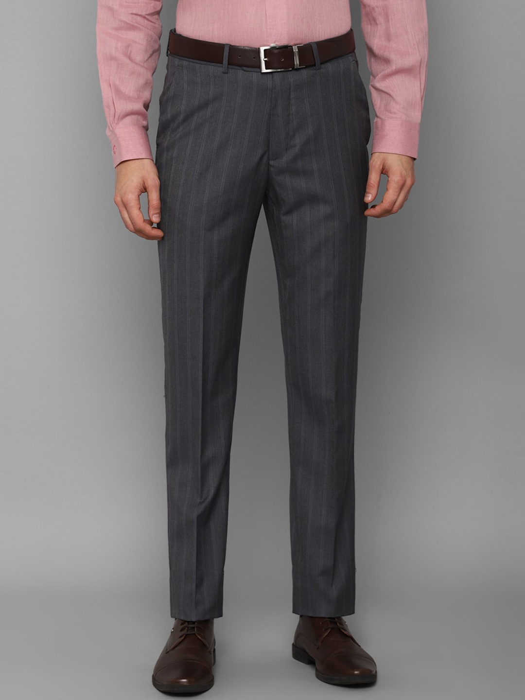 

Luxure by Louis Philippe Men Grey Striped Slim Fit Formal Trousers