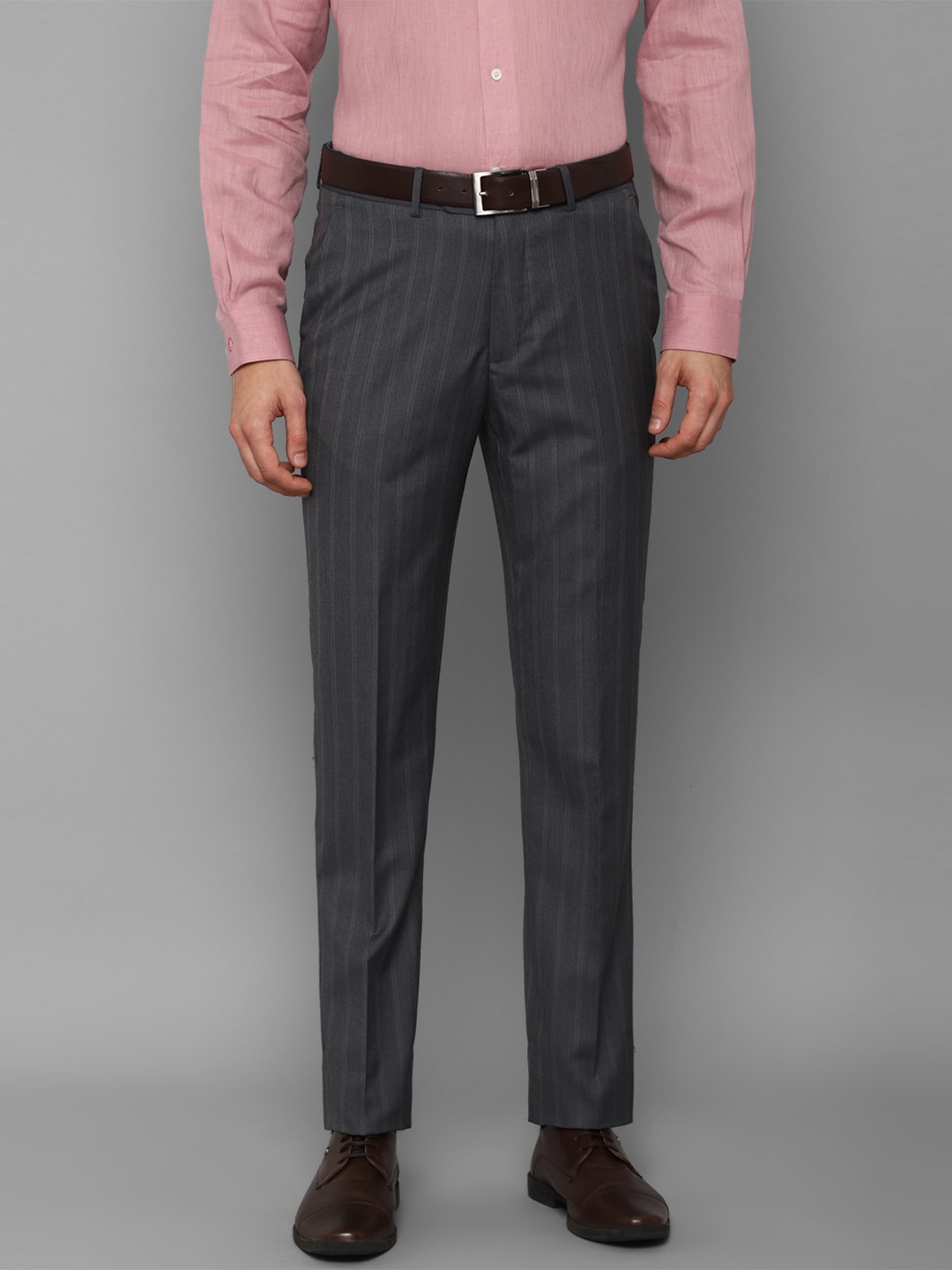 

Luxure by Louis Philippe Men Grey Striped Slim Fit Trousers