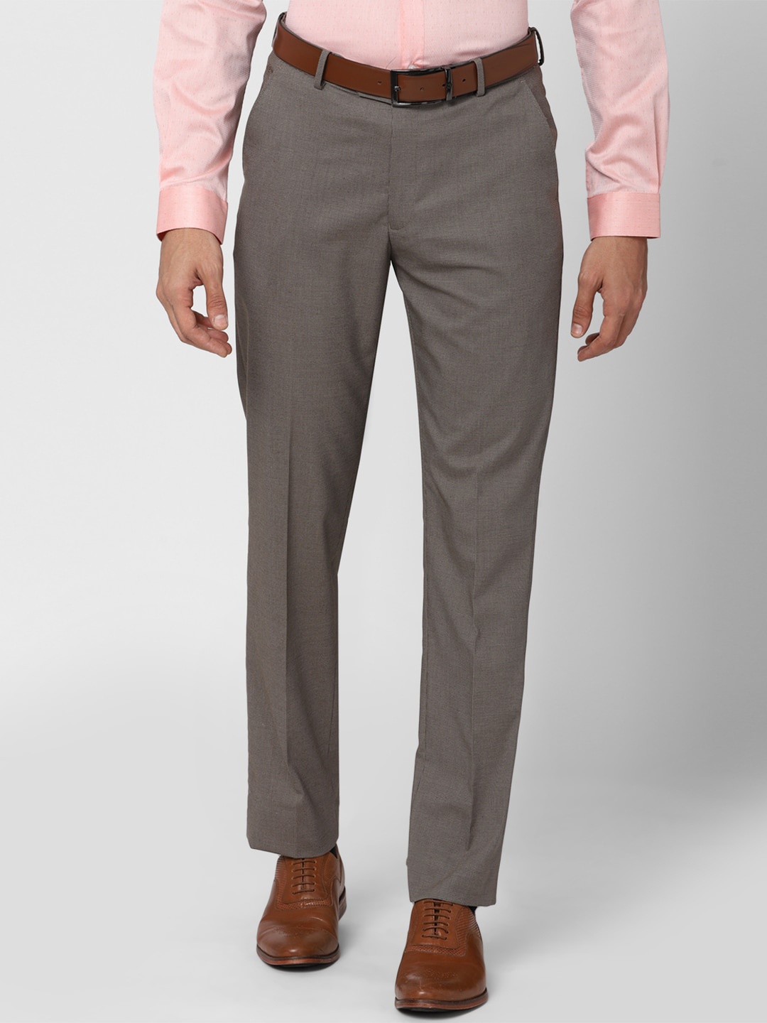 

Peter England Men Grey Checked Slim Fit Trousers