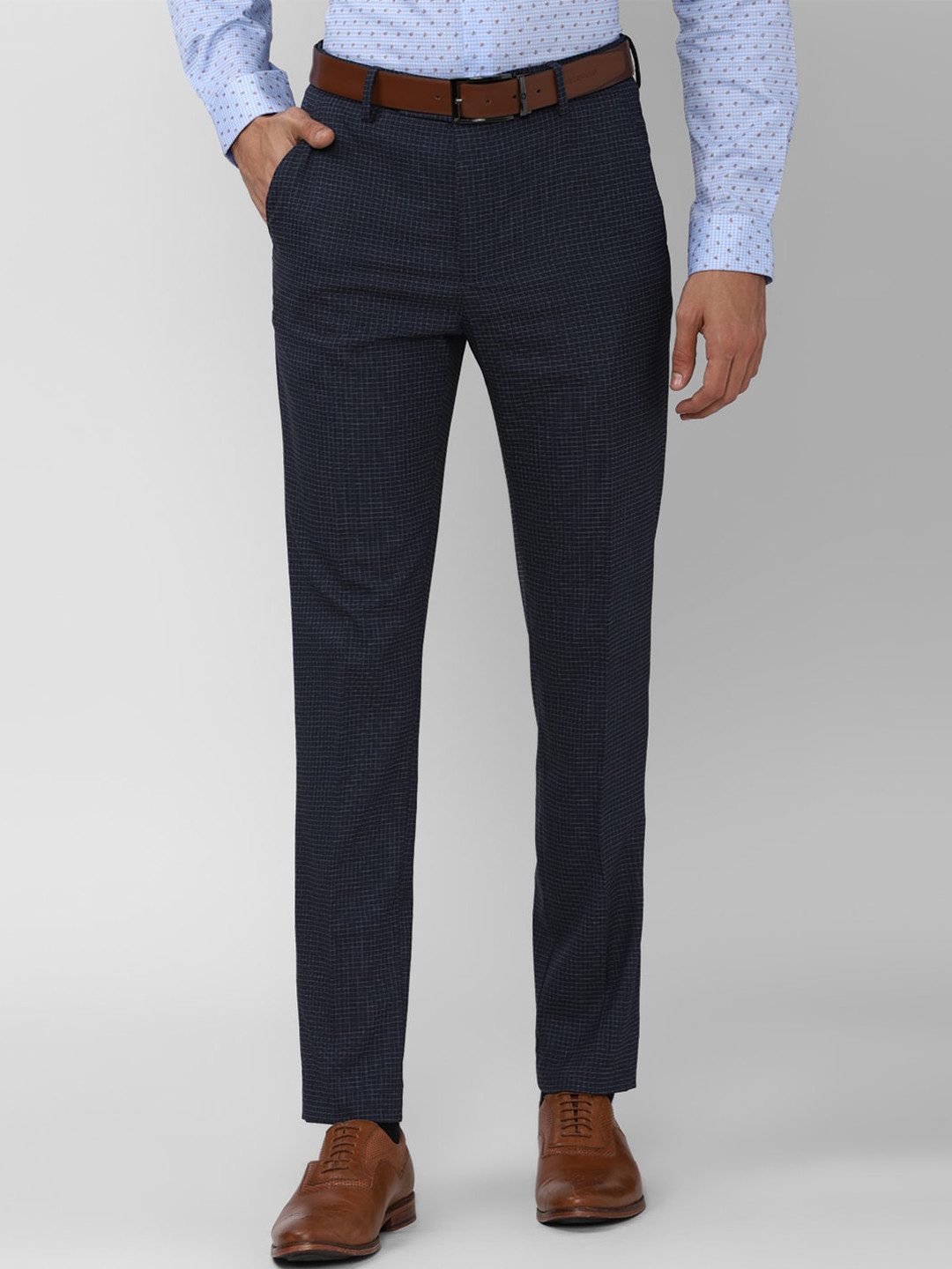 

Peter England Men Navy Blue Textured Slim Fit Trousers