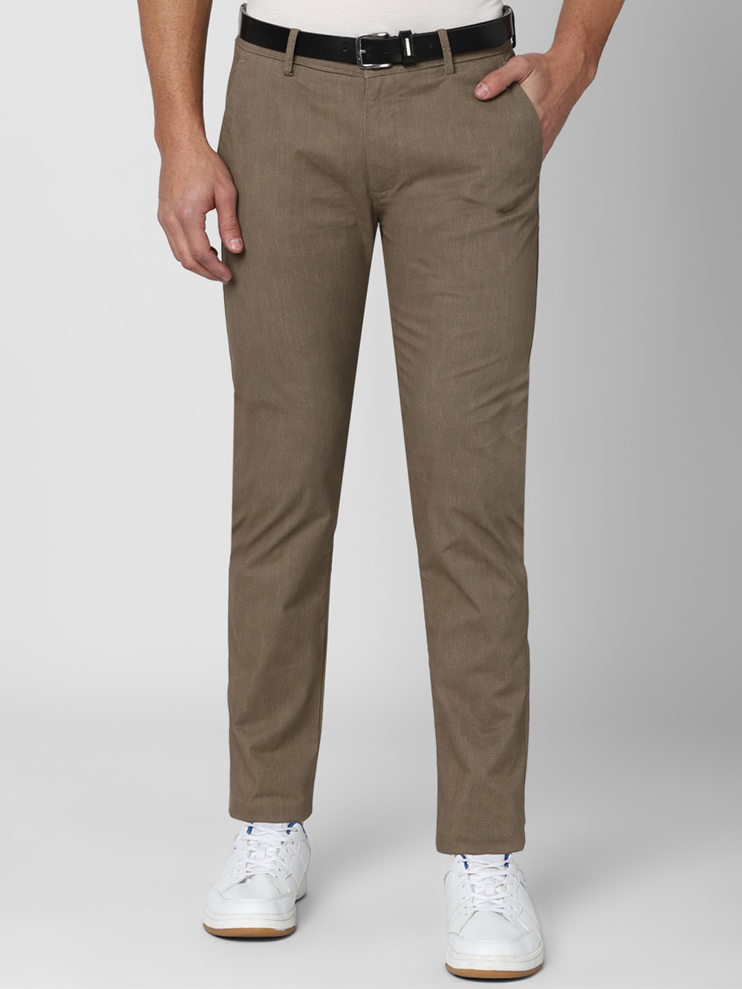 

Peter England Casuals Men Brown Textured Slim Fit Trousers