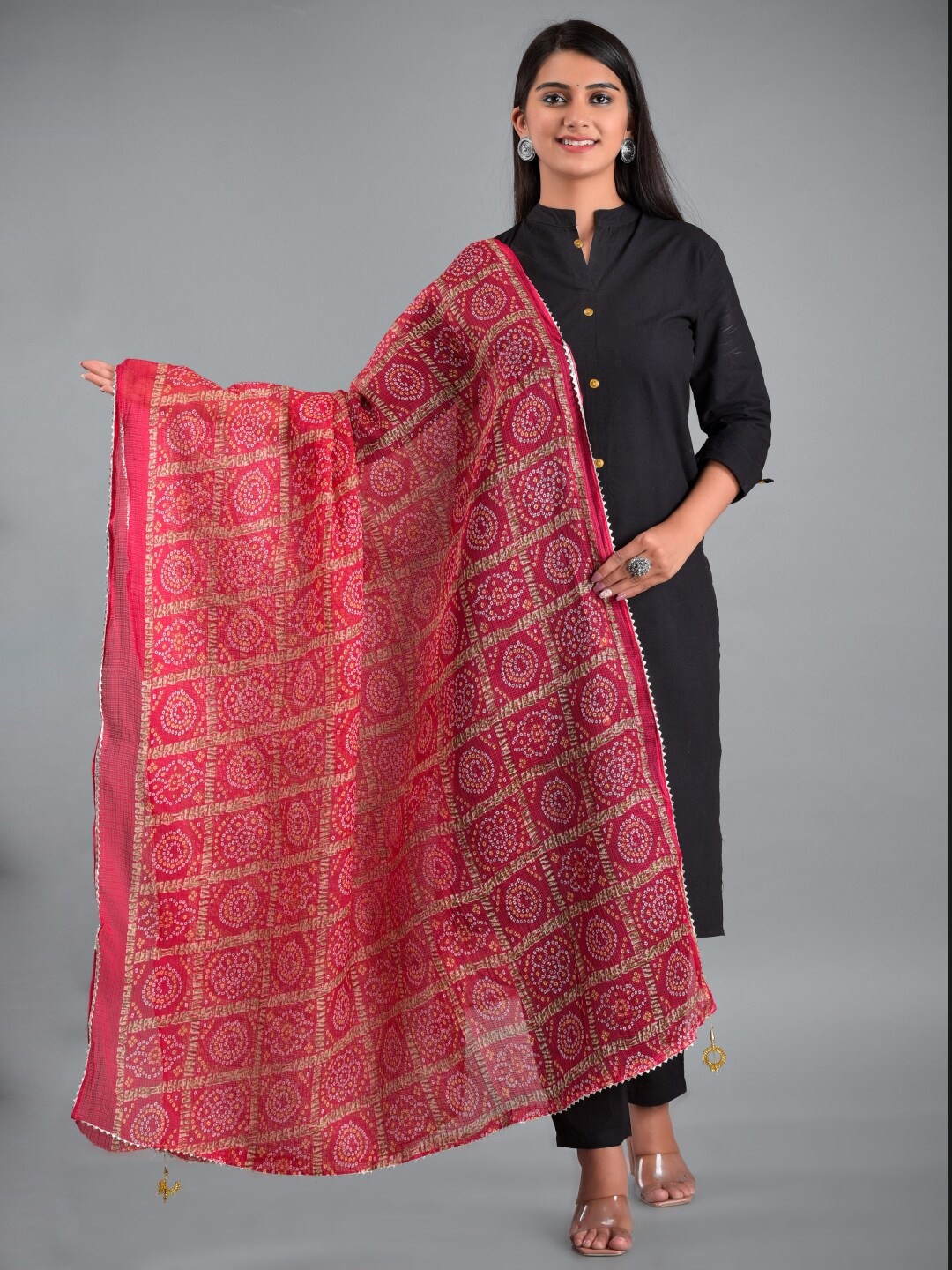 

Apratim Pink & White Printed Leheriya Dupatta
