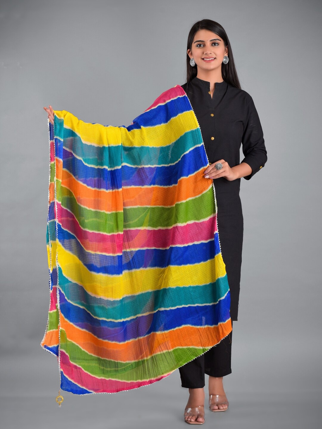 

Apratim Red & Yellow Striped Leheriya Dupatta