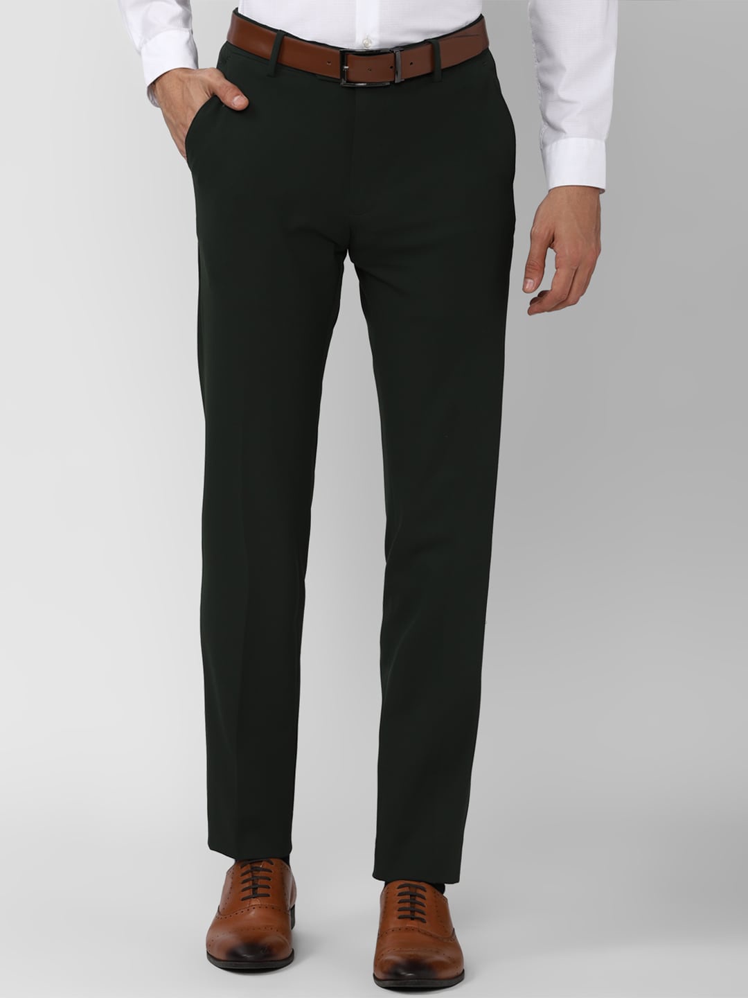

Peter England Elite Men Green Slim Fit Trousers