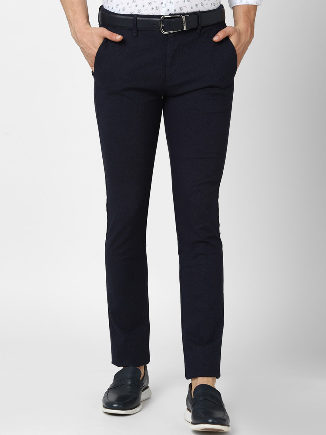 

V Dot Men Navy Blue Slim Fit Cotton Trousers