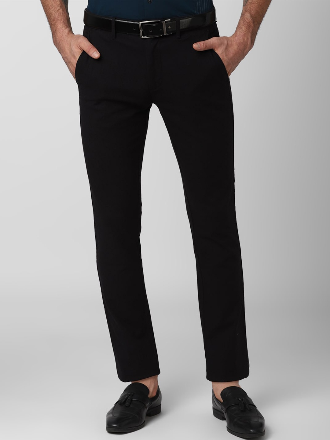 

V Dot Men Black Slim Fit Cotton Trousers