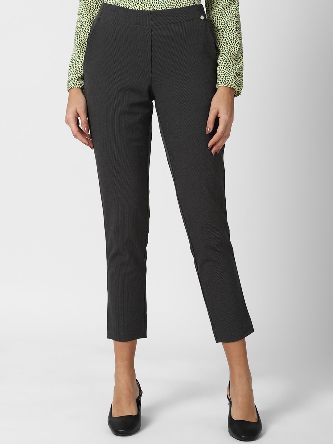 

Van Heusen Woman Women Grey Textured Slim Fit Trousers