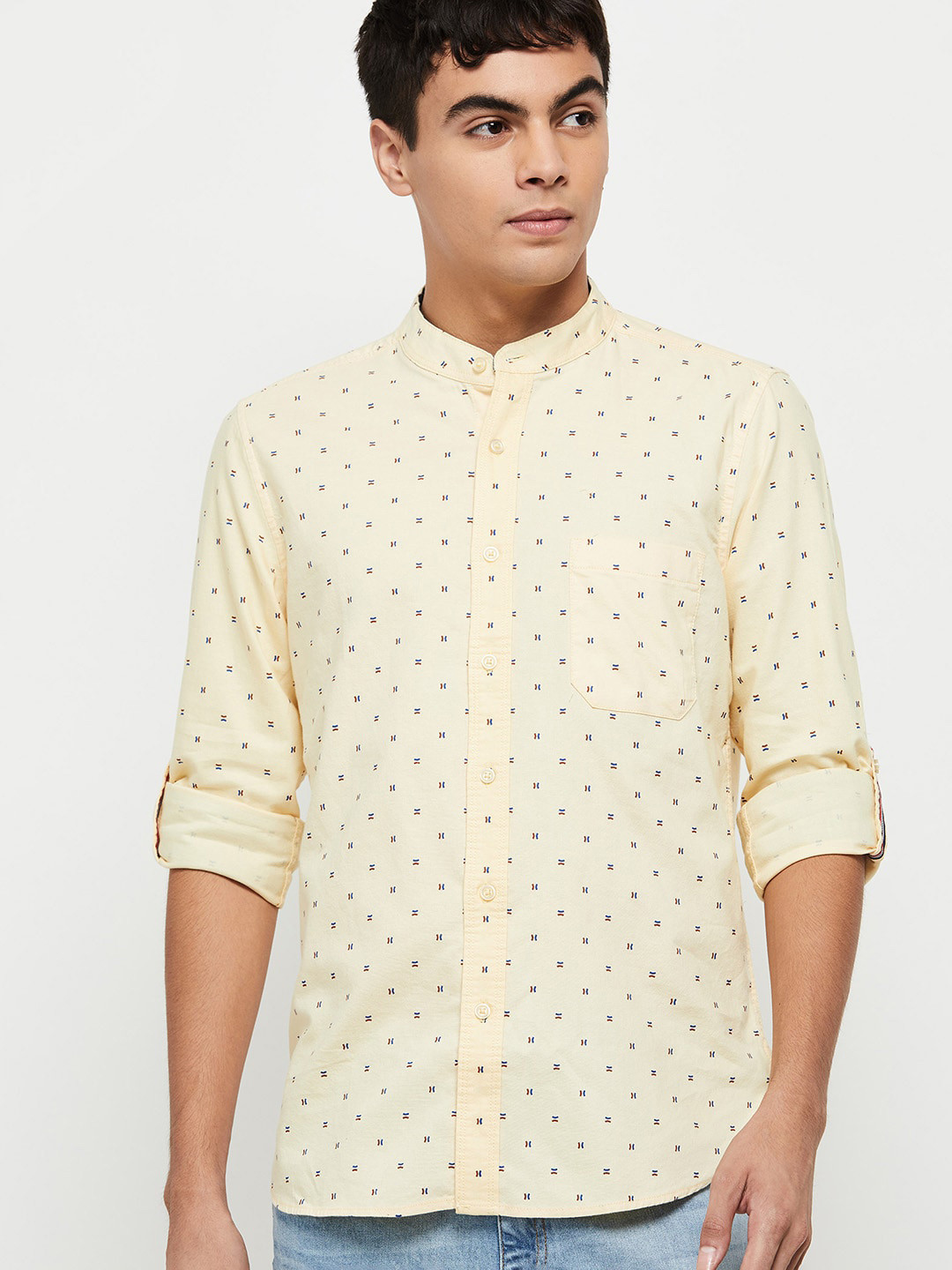 

max Men Yellow Printed Casual Shirt 100% COTTON