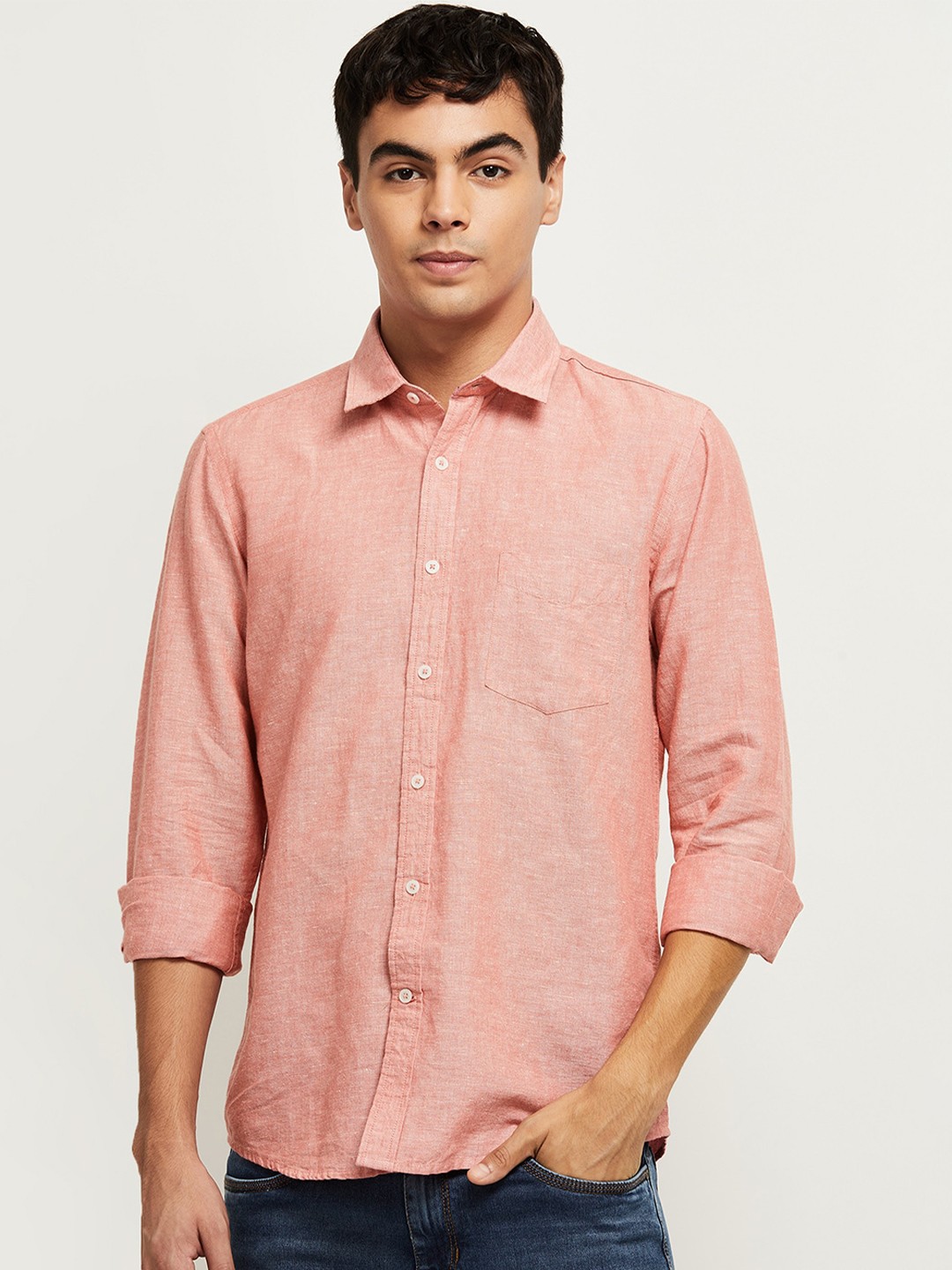 

max Men Red Self Design Casual Shirt