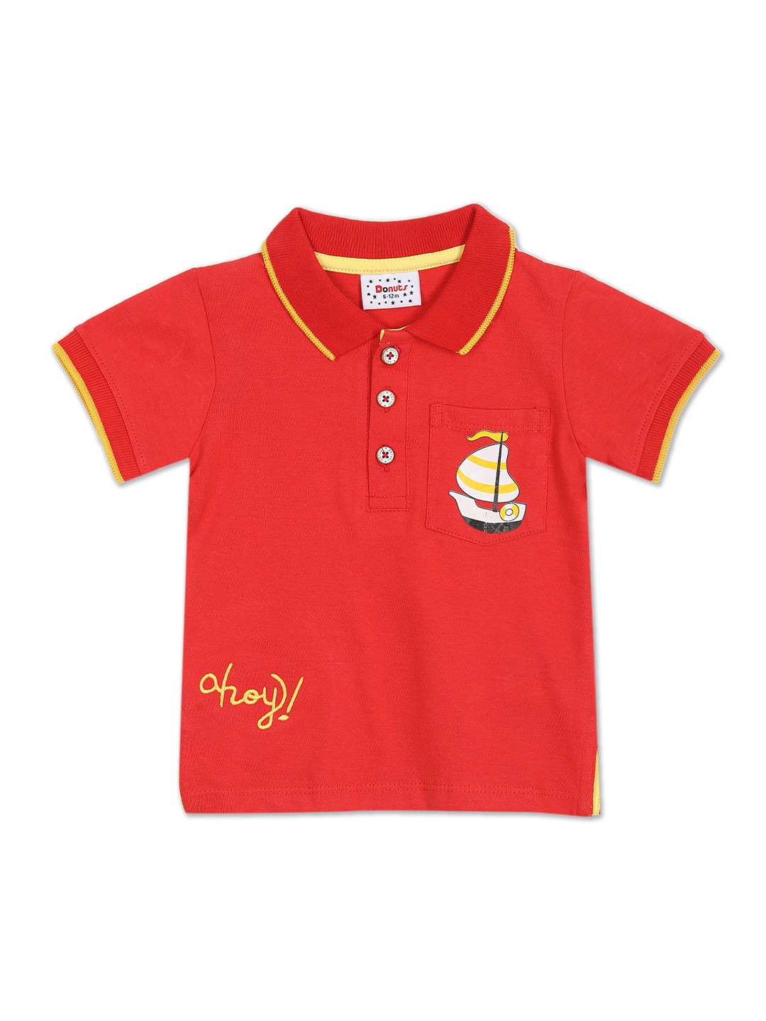 

Donuts Boys Red Solid Pockets Polo Collar T-shirt
