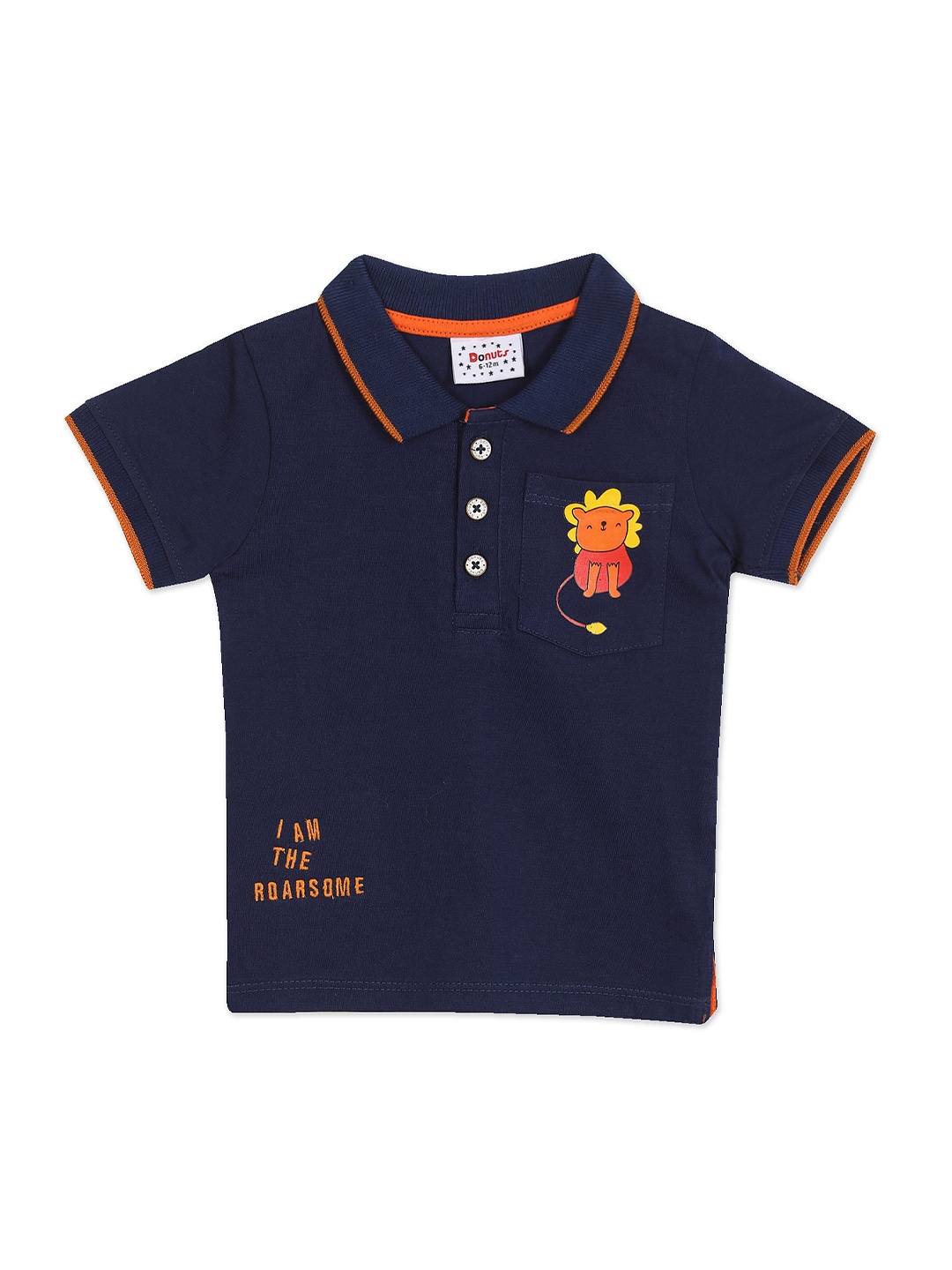 

Donuts Boys Navy Blue Solid Pocket Pure Cotton Polo Collar T-shirt