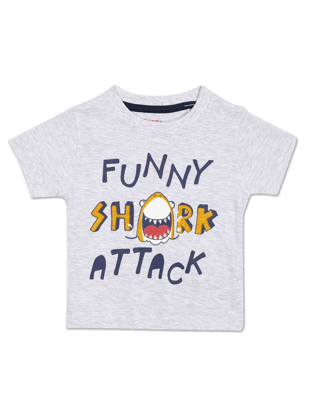 

Donuts Boys Grey Melange & Blue Typography Printed T-shirt