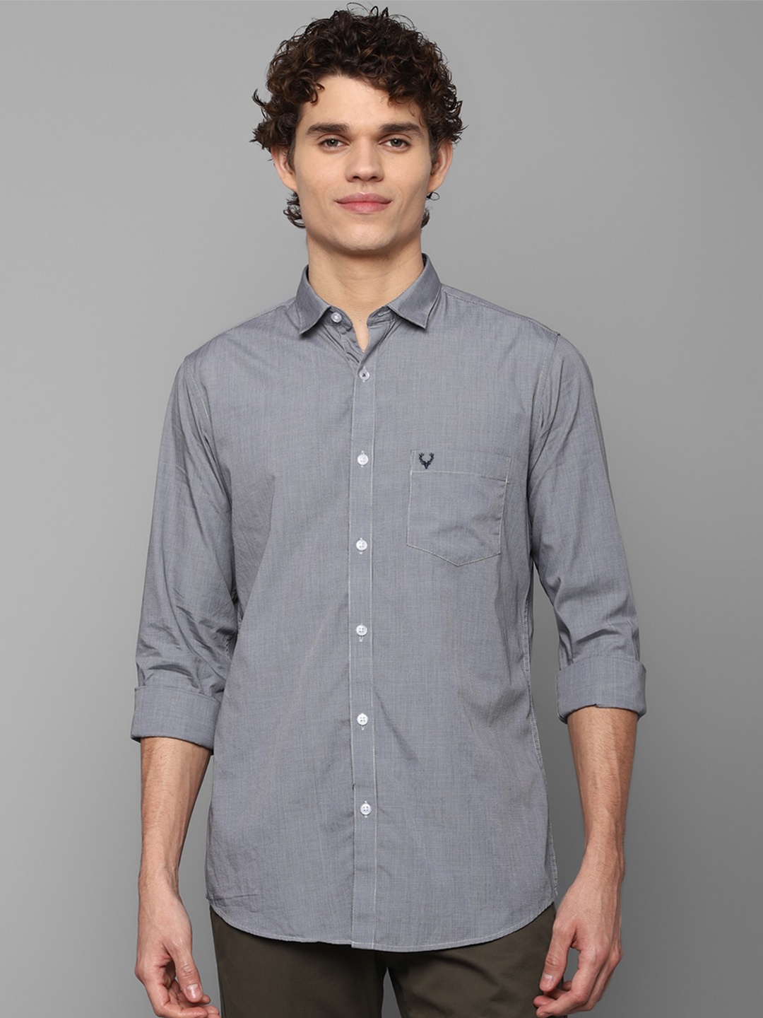 

Allen Solly Men Grey Slim Fit Micro Checked Pure Cotton Casual Shirt