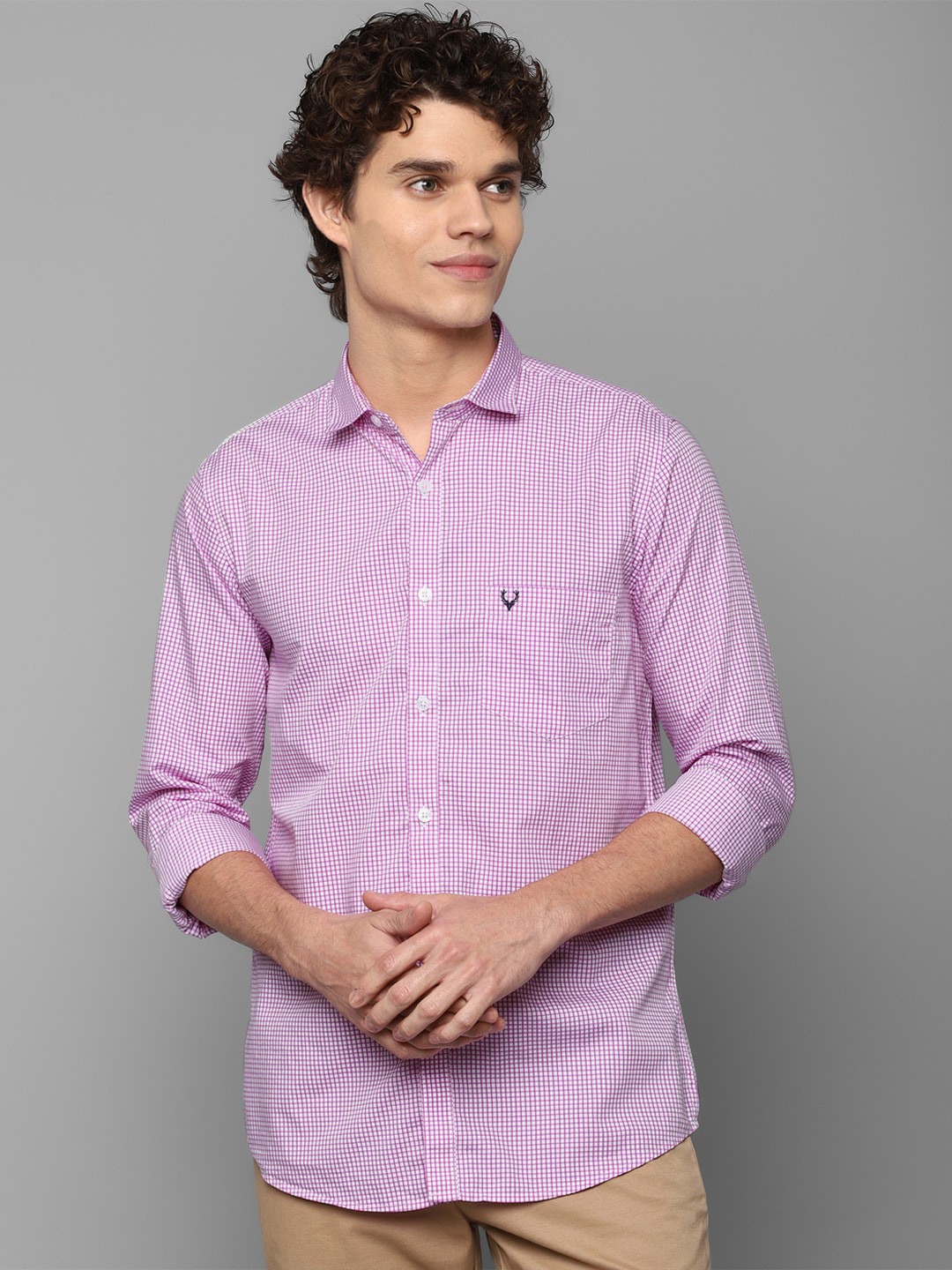 

Allen Solly Men Purple & White Slim Fit Micro Checked Cotton Casual Shirt