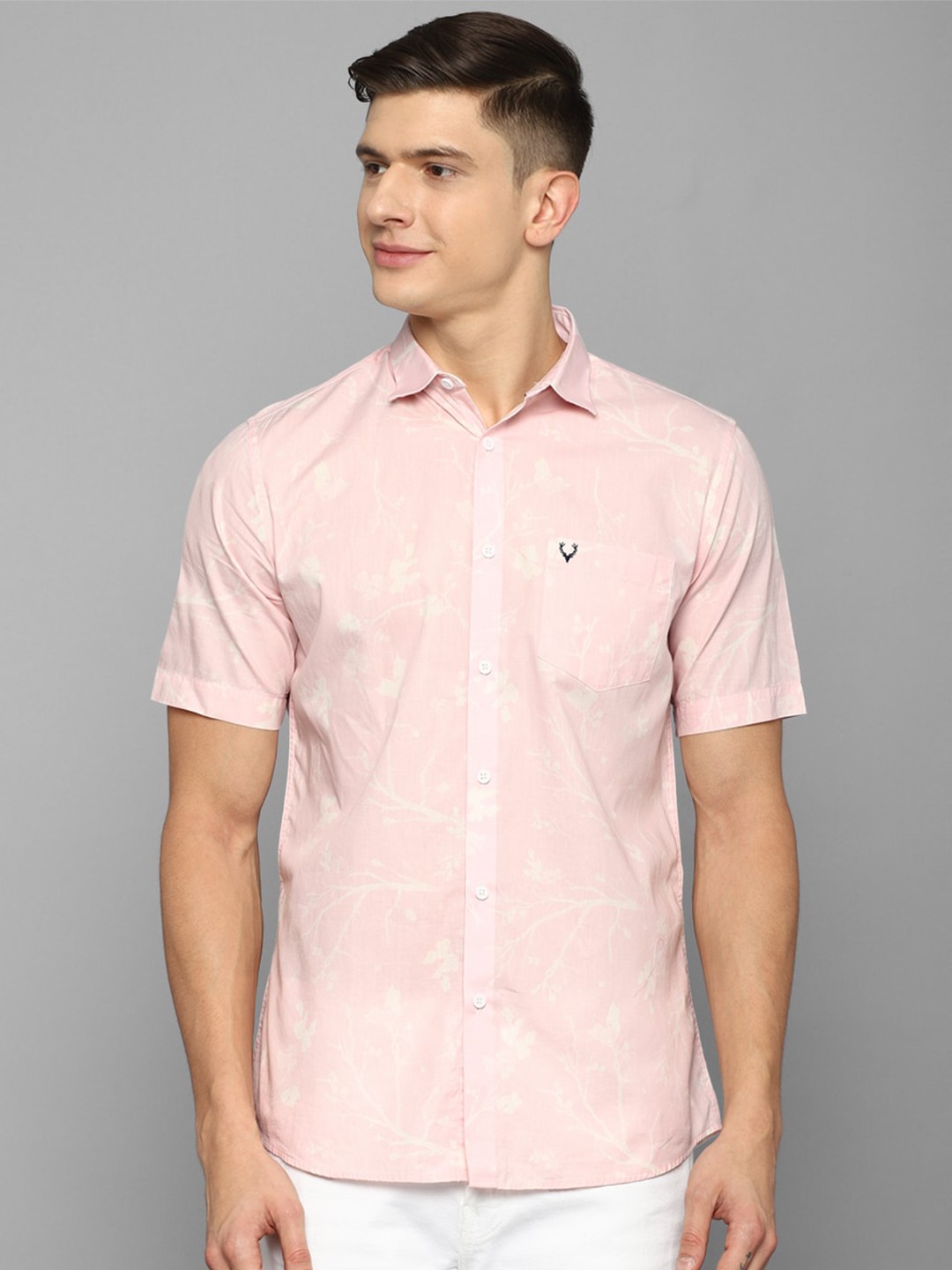 

Allen Solly Men Peach-Coloured Slim Fit Floral Printed Casual Shirt