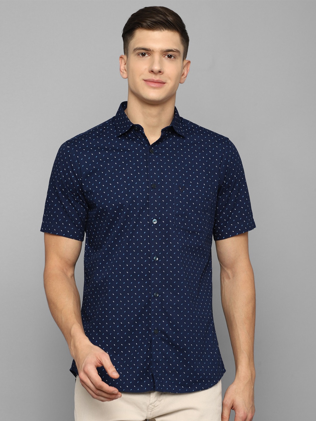 

Allen Solly Men Navy Blue Slim Fit Printed Casual Shirt