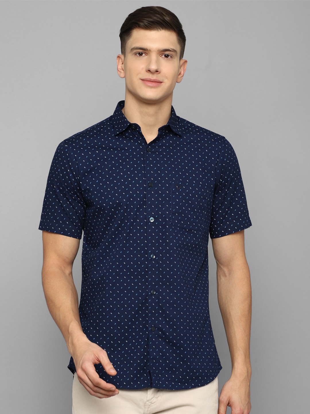 

Allen Solly Men Navy Blue Slim Fit Printed Casual Shirt