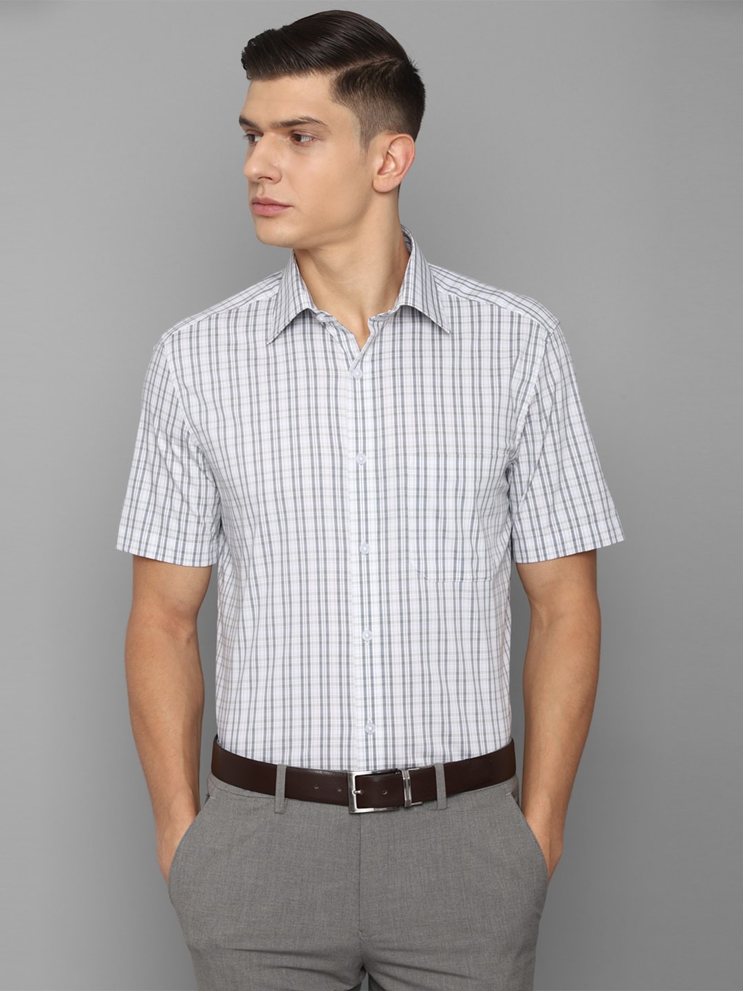 

Louis Philippe Men Grey Checked Formal Shirt