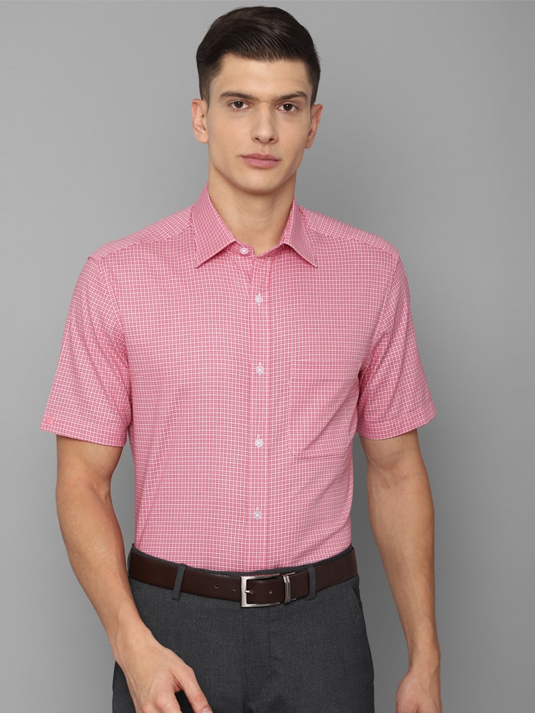 

Louis Philippe Men Pink Grid Tattersall Checks Pure Cotton Regular Fit Formal Shirt