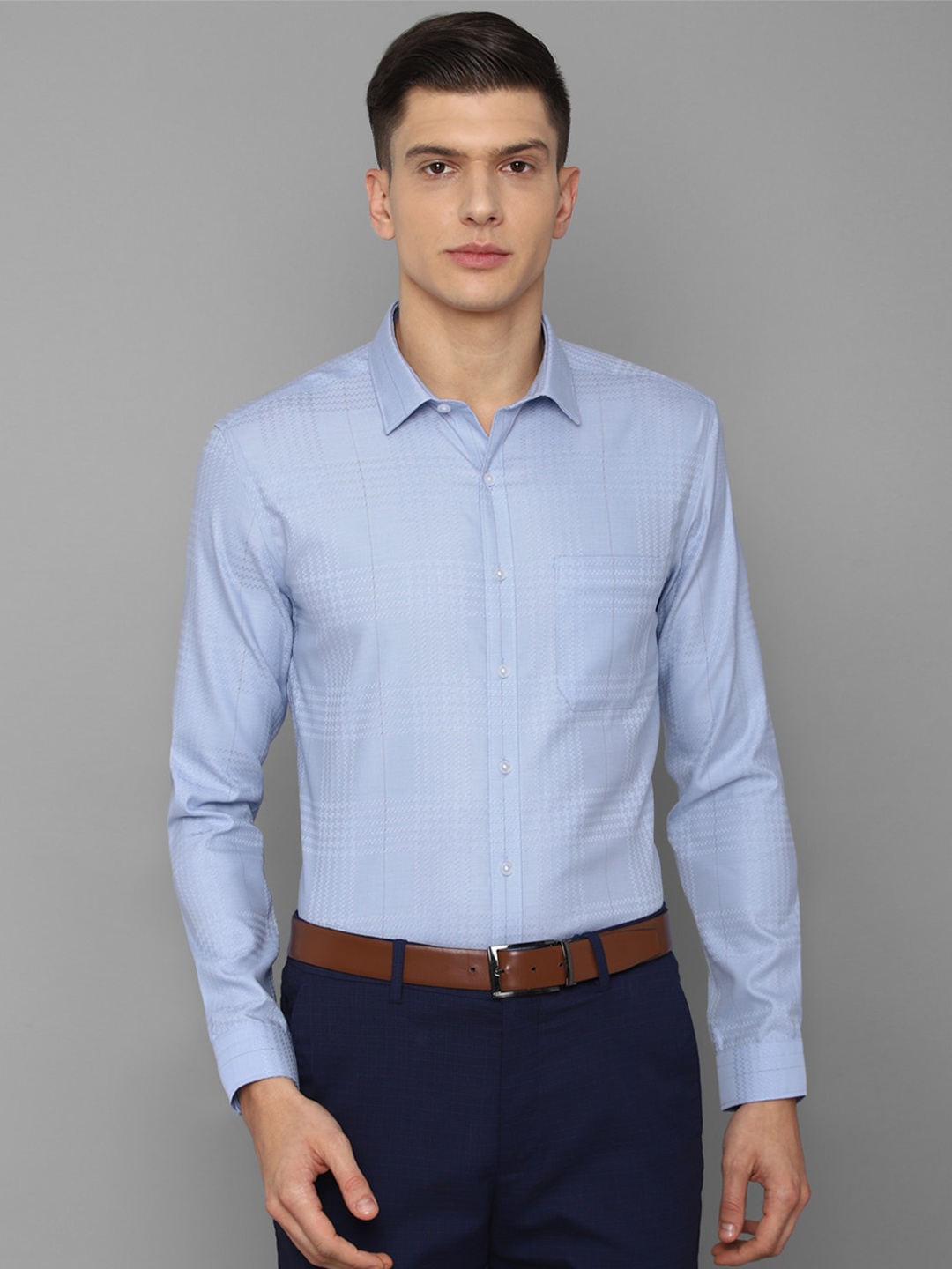 

Louis Philippe Men Blue Slim Fit Checked Formal Shirt