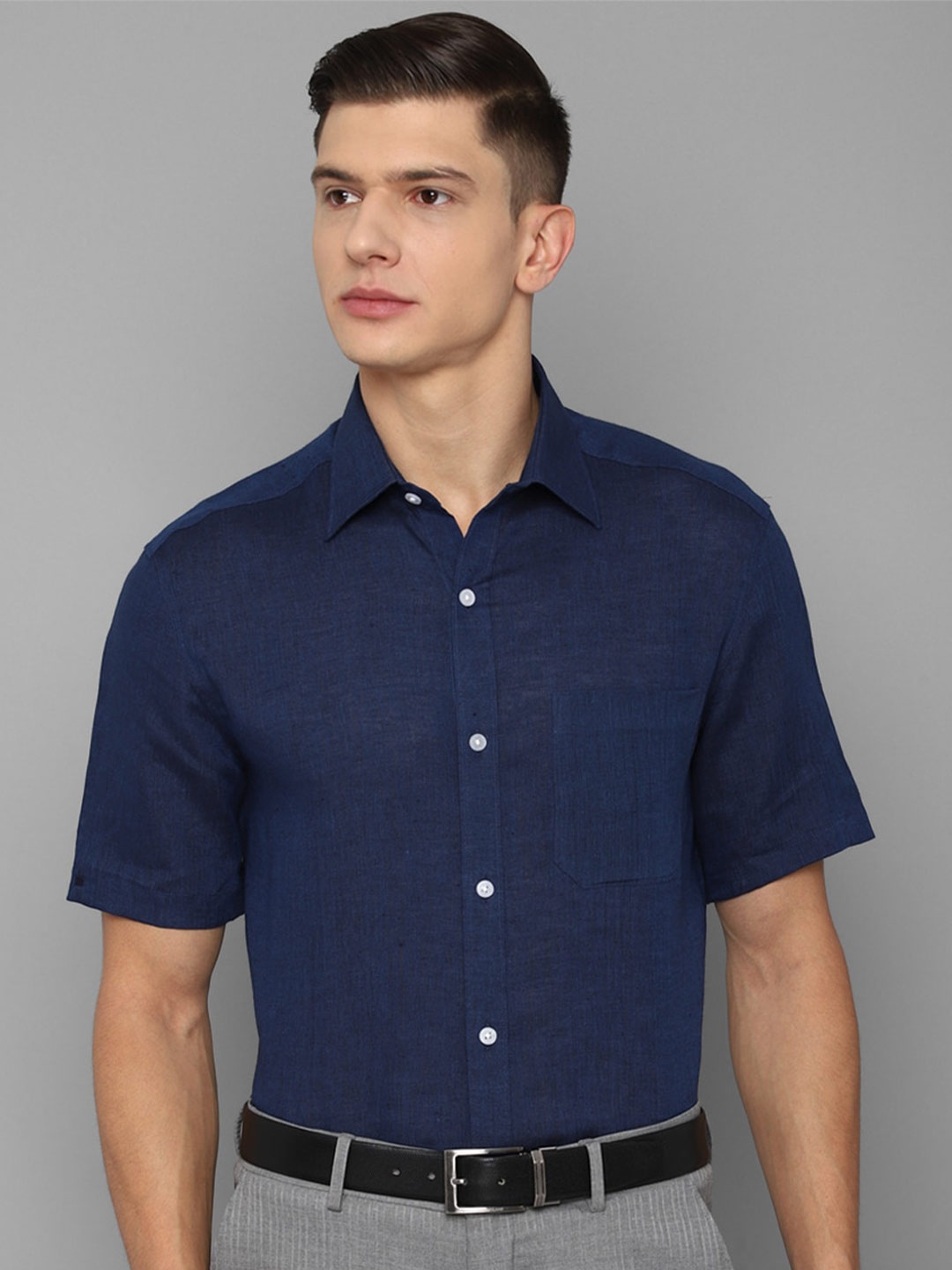 

Louis Philippe Men Navy Blue Solid Formal Shirt