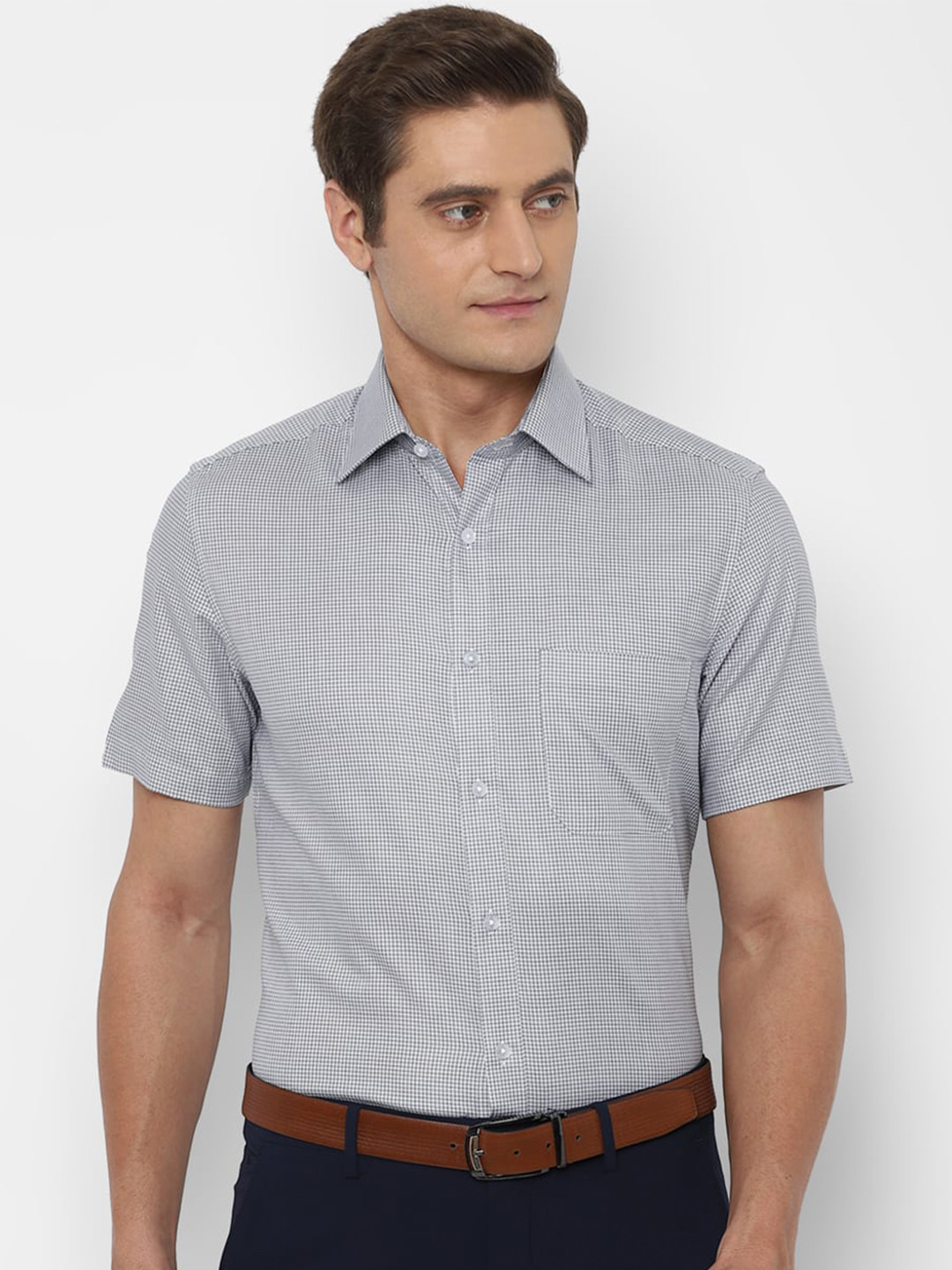 

Louis Philippe Men Blue Micro Checked Cotton Formal Shirt, Grey