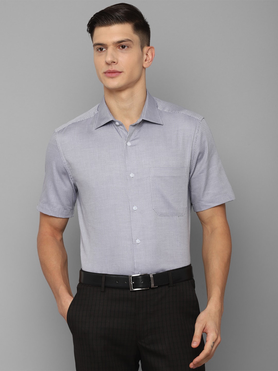 

Louis Philippe Men Grey & White Printed Cotton Formal Shirt