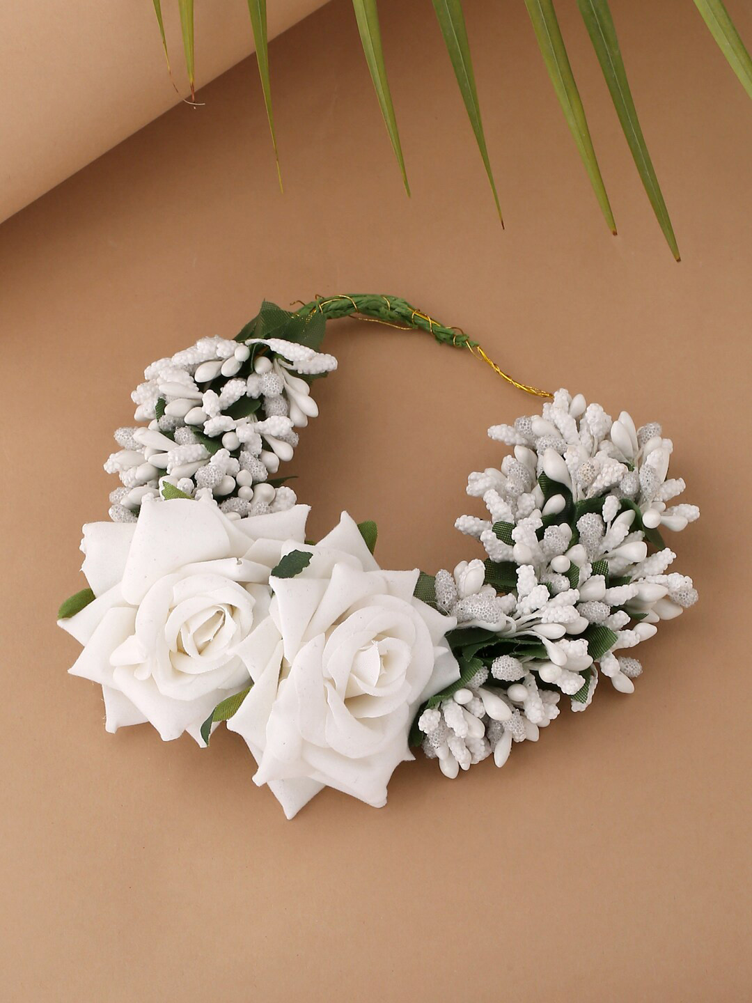 

VIRAASI White & Green Floral Hair Bun Accessory