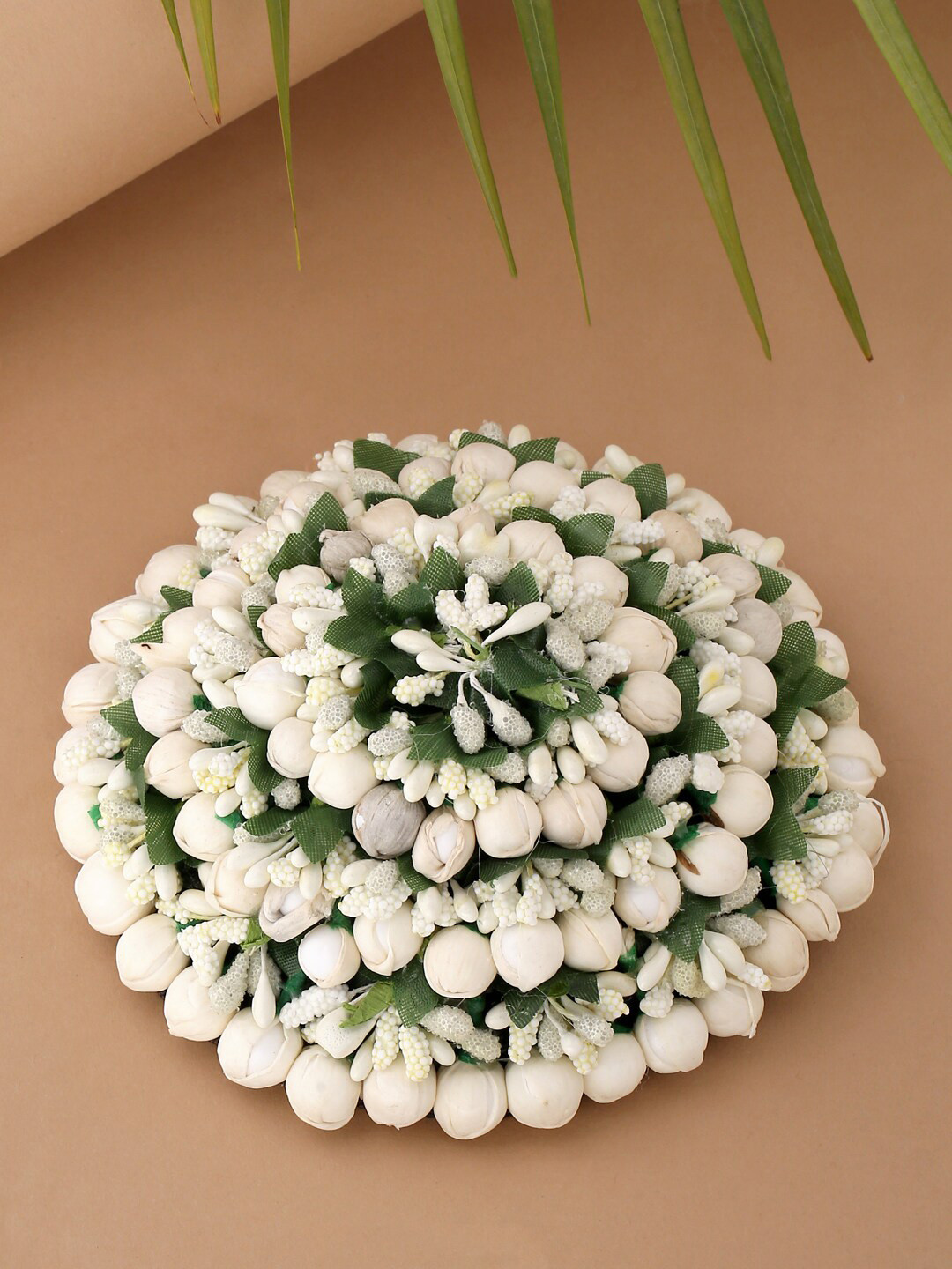 

VIRAASI White & Green Artificial Flower Juda Gajra Designed Hair Bun Cover