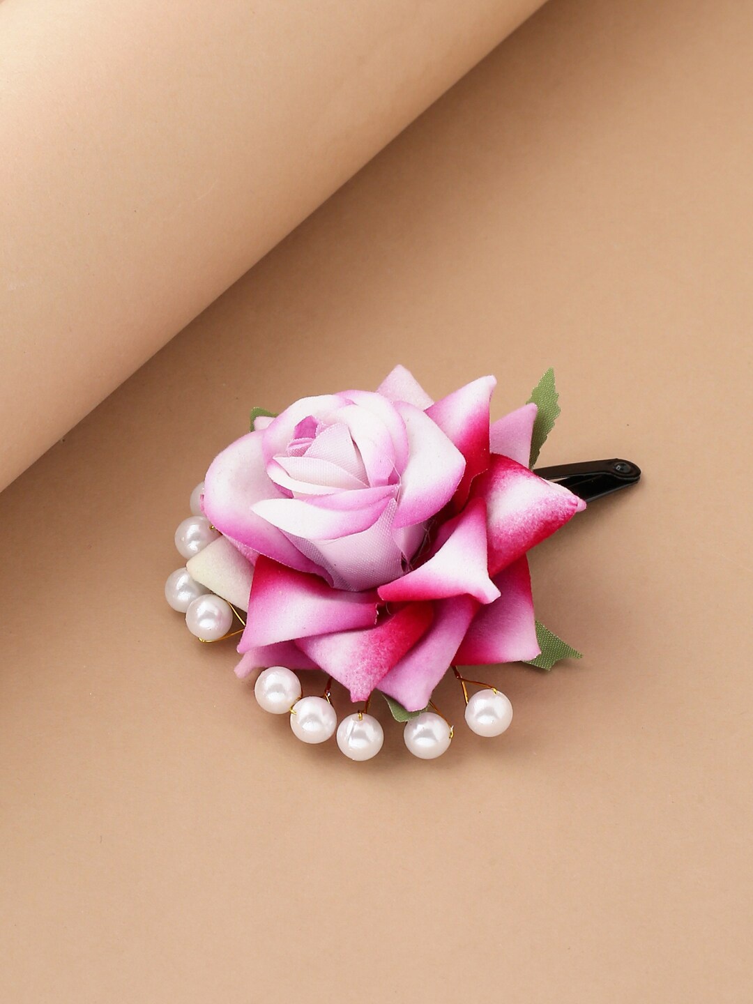 

VIRAASI Women Pink & Green Embellished Flower Tic Tac Hair Clip
