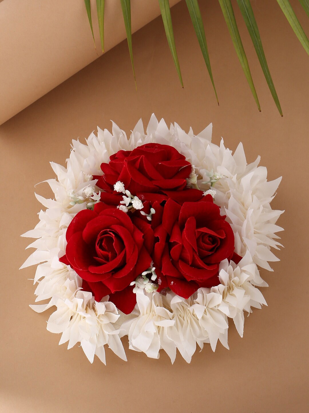 

VIRAASI Red & White Artificial Flower Juda Gajra Designed Hair Bun Cover