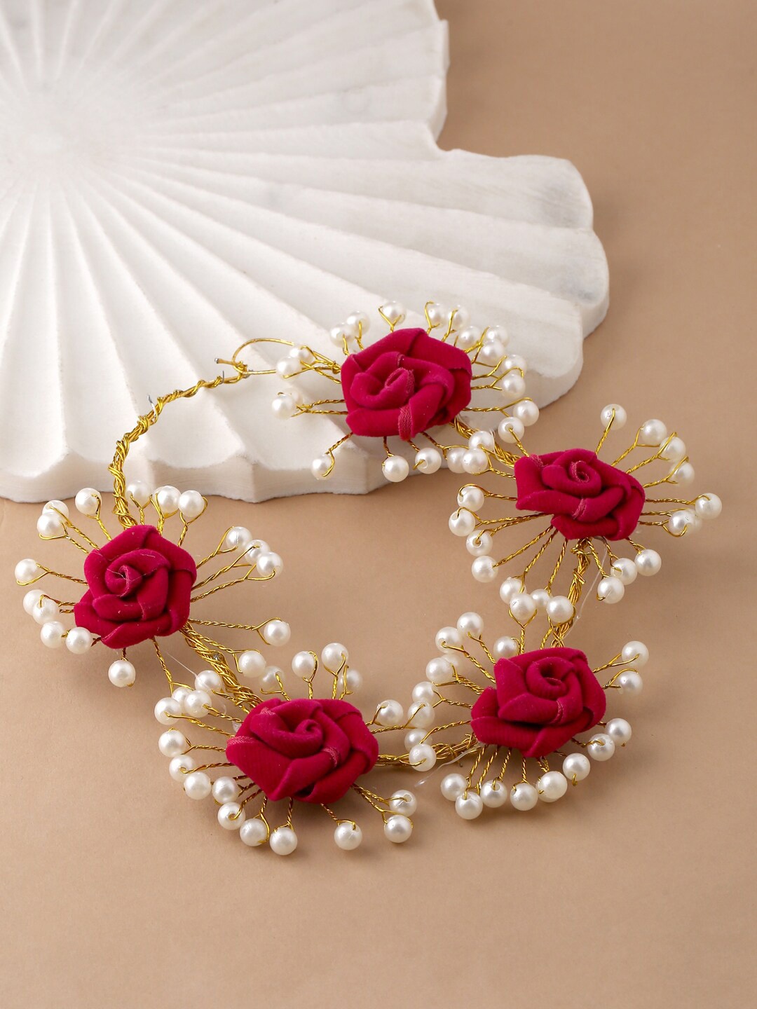

VIRAASI Women Red & White Embellished Hair Bun Accessory