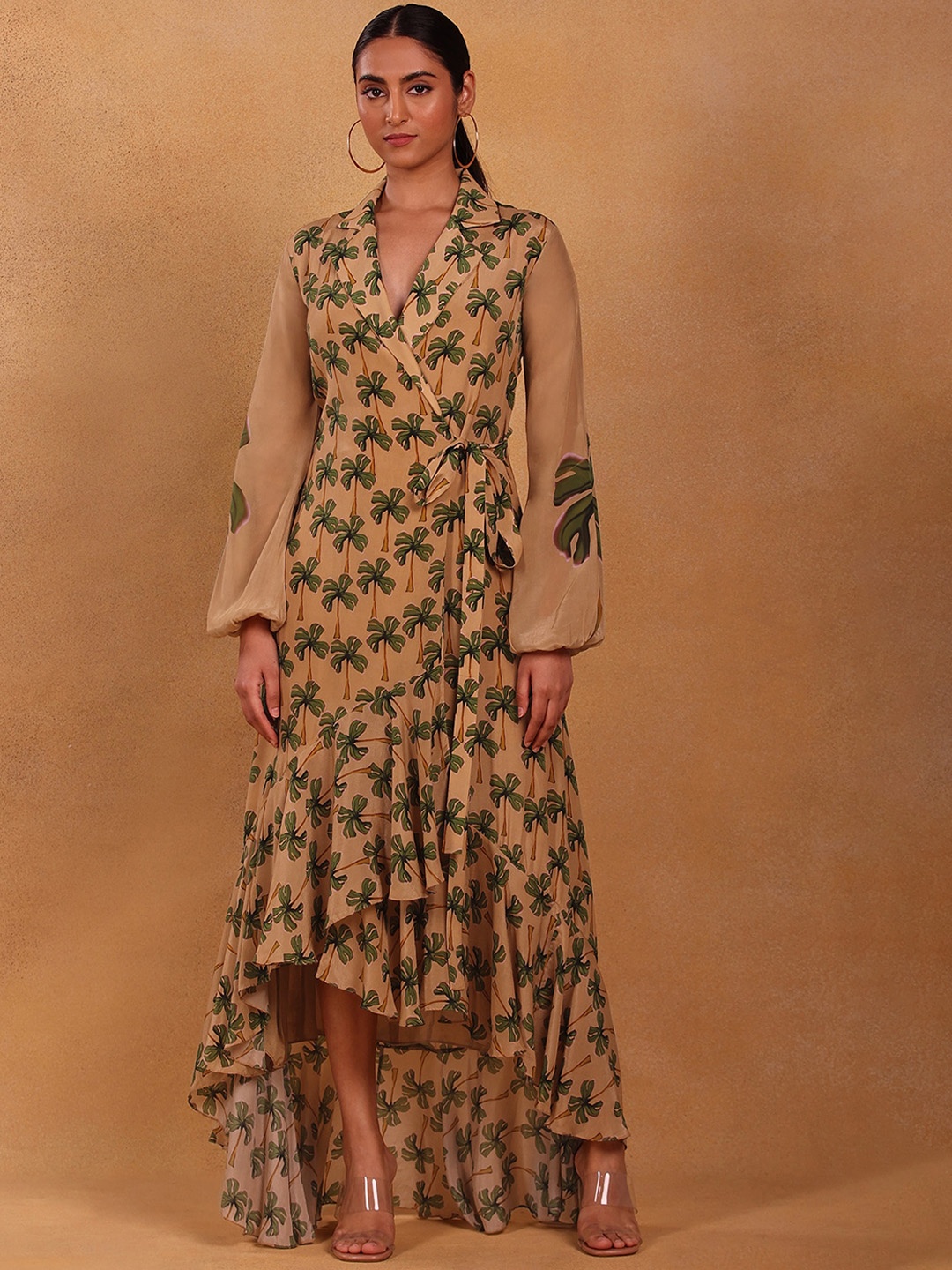 

Masaba Tan Tropical Crepe Maxi Dress