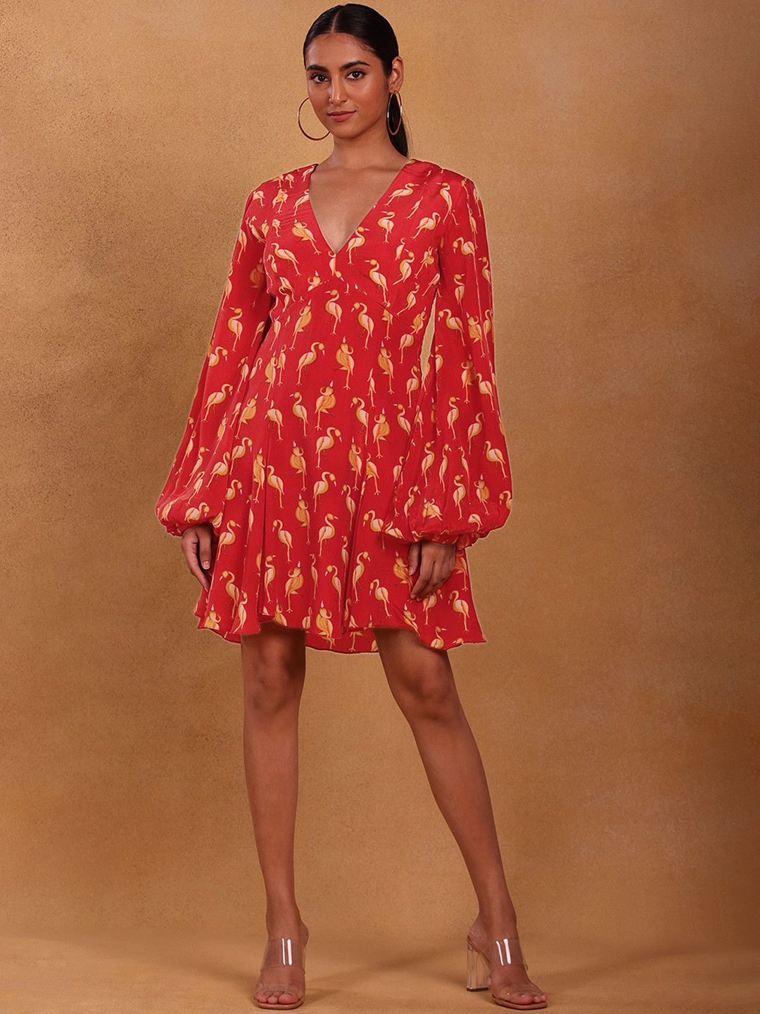 

Masaba Red Crepe A-Line Printed Dress