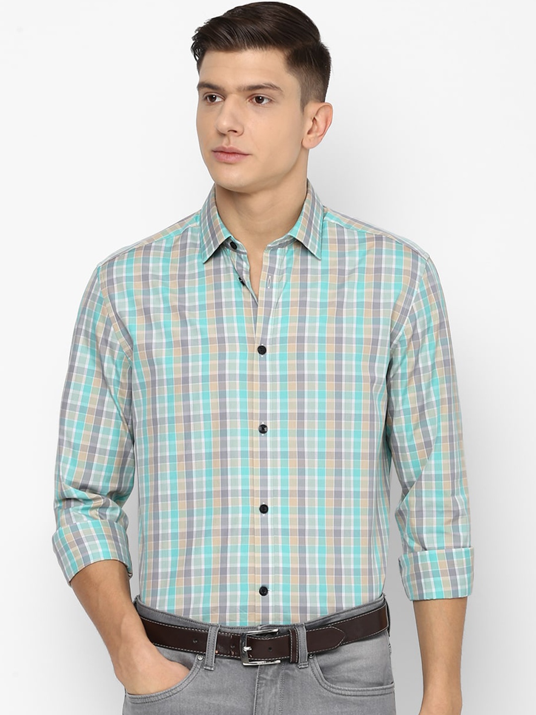 

Louis Philippe Sport Men Green Tartan Checked Pure Cotton Formal Shirt